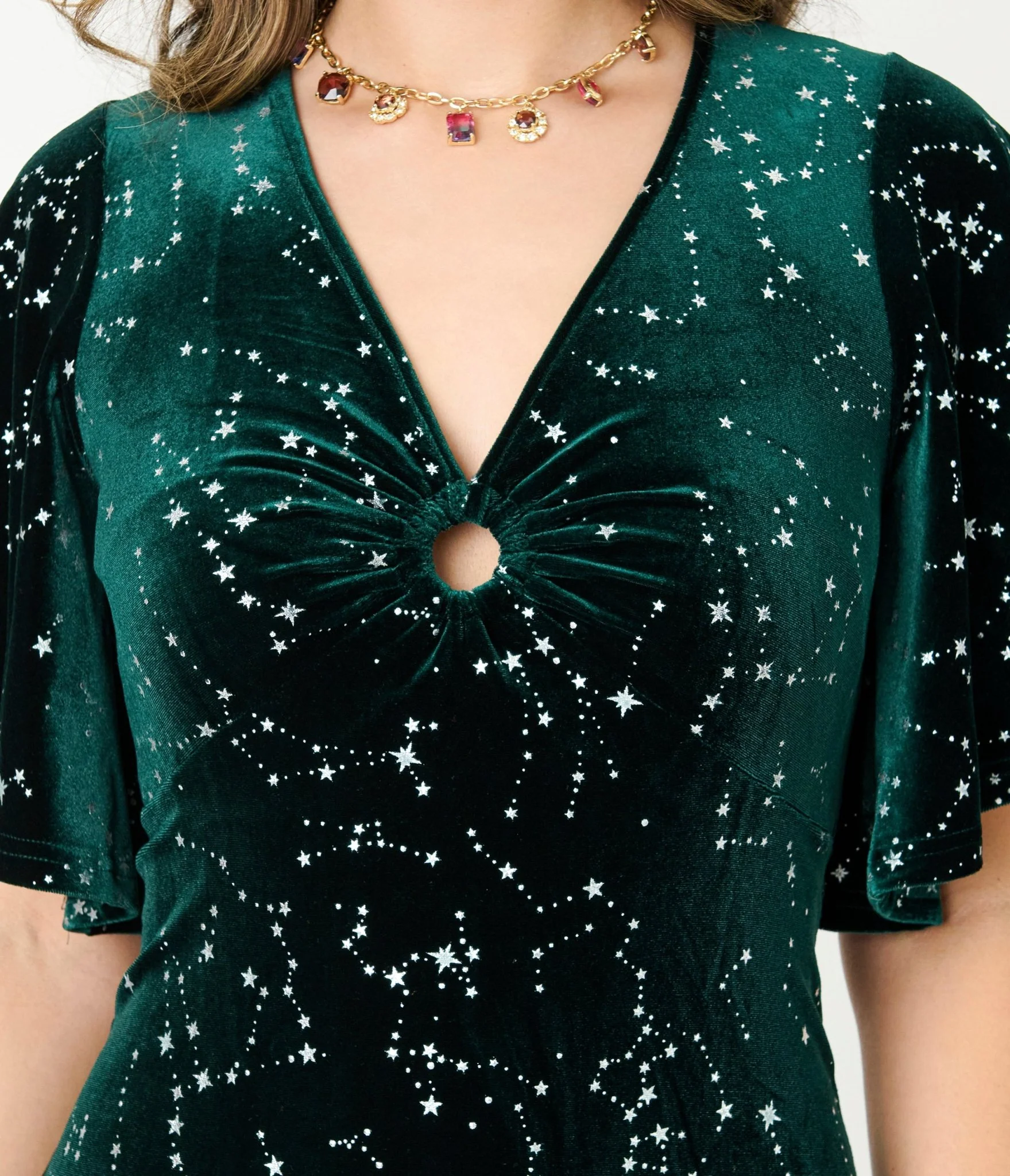Smak Parlour Green Velvet Silver Stars Maxi Dress - Image 5