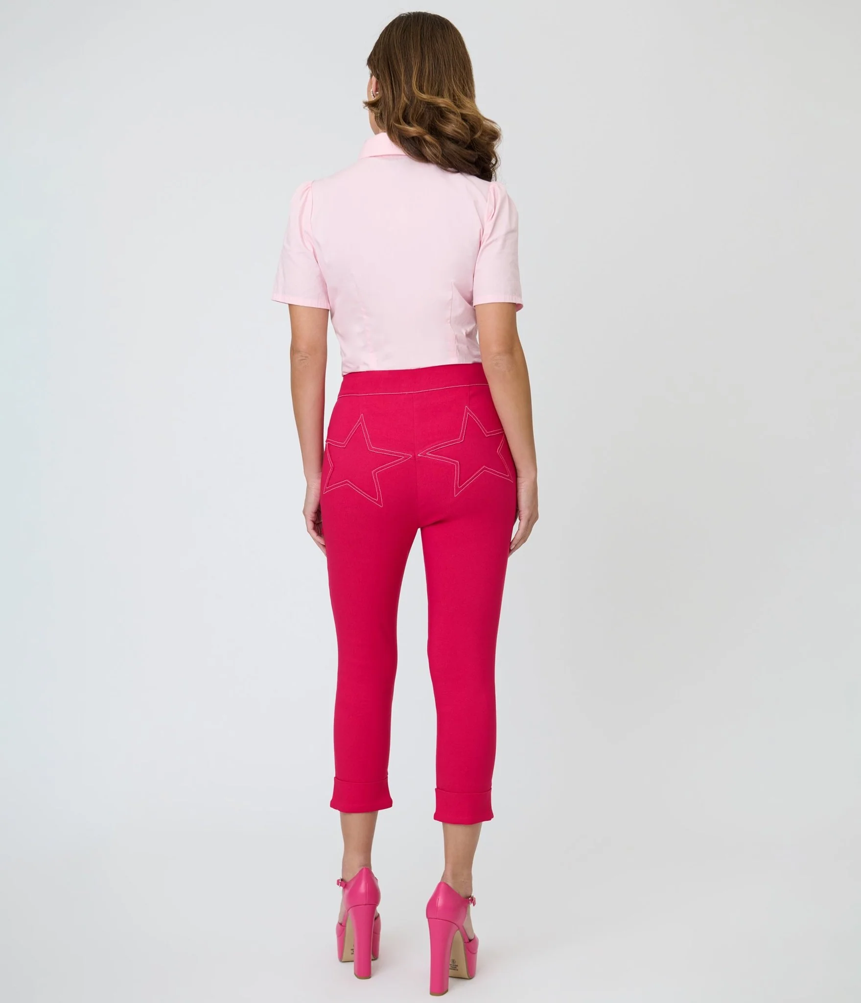 Smak Parlour Hot Pink Denim Star Capris