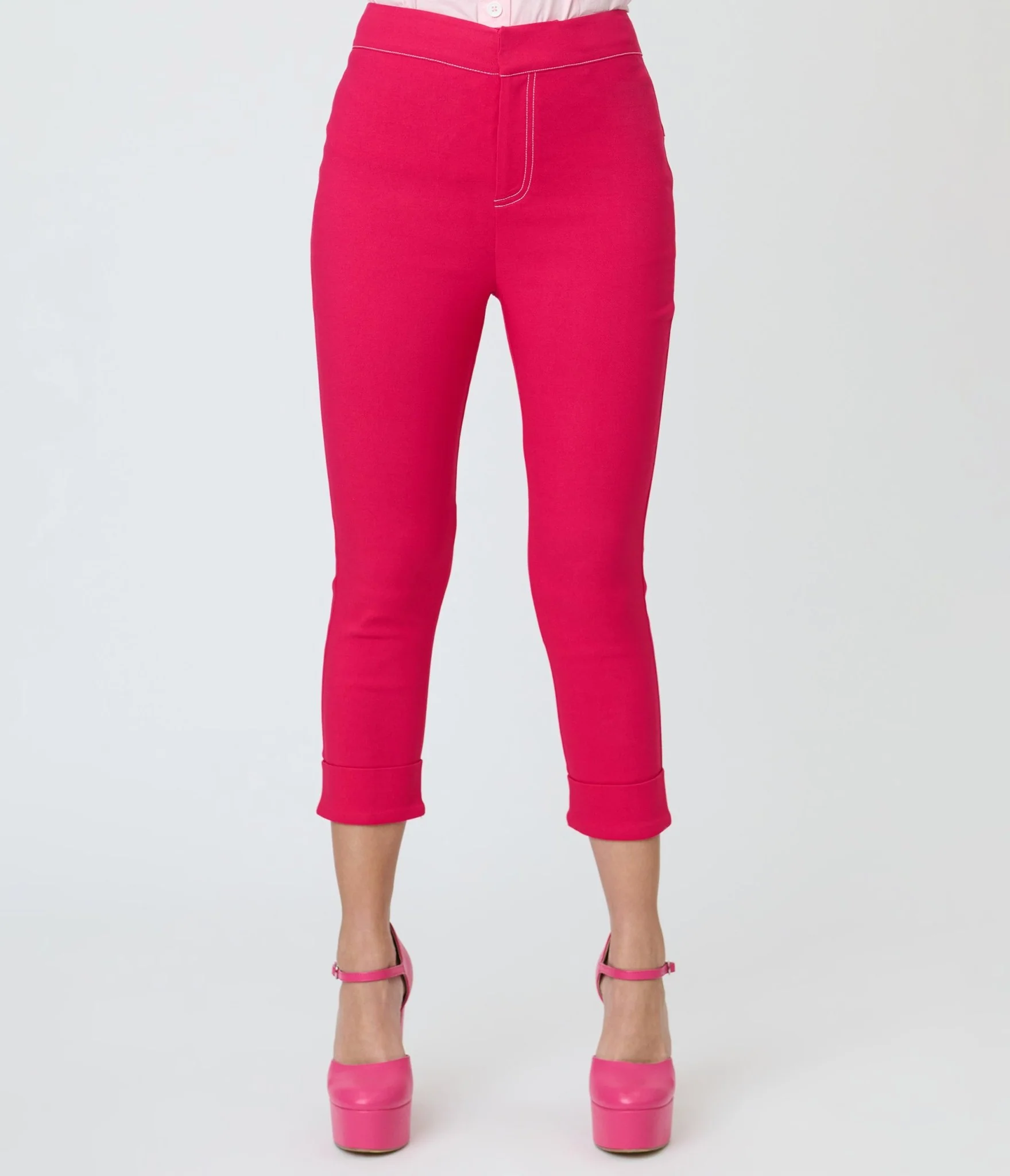 Smak Parlour Hot Pink Denim Star Capris - Image 2