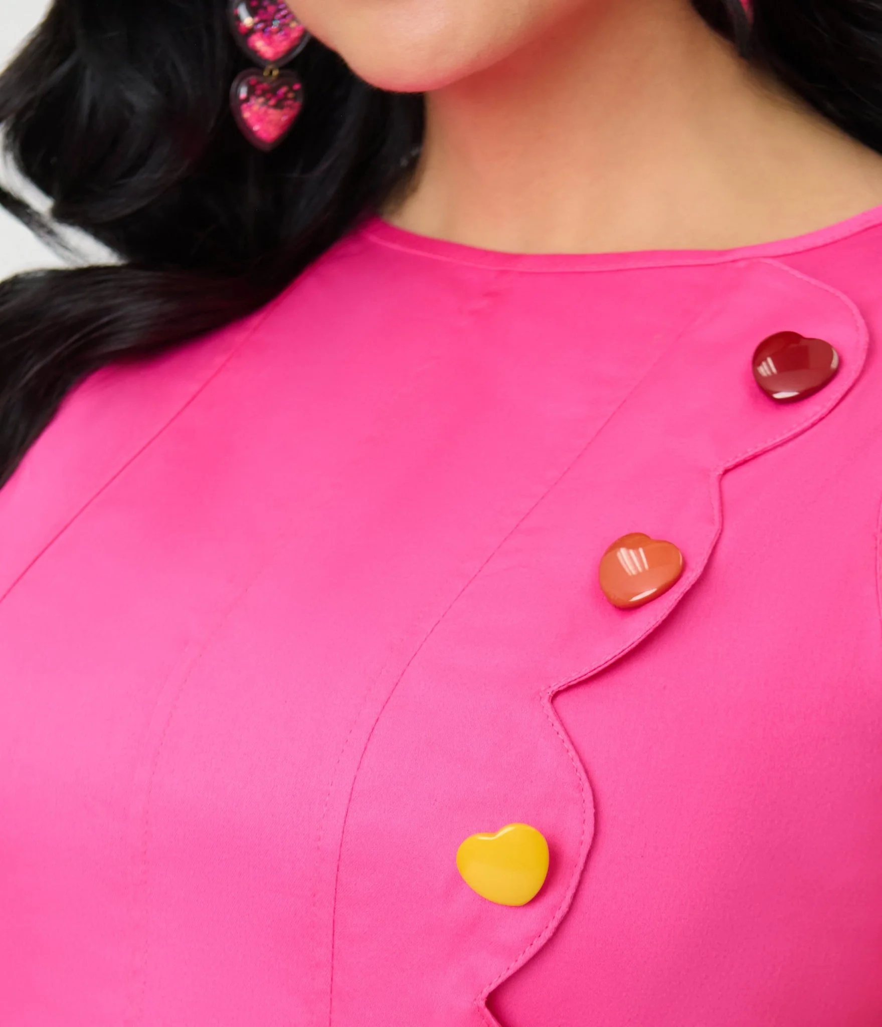Smak Parlour Hot Pink & Rainbow Buttons Scallop Mini Dress - Image 4