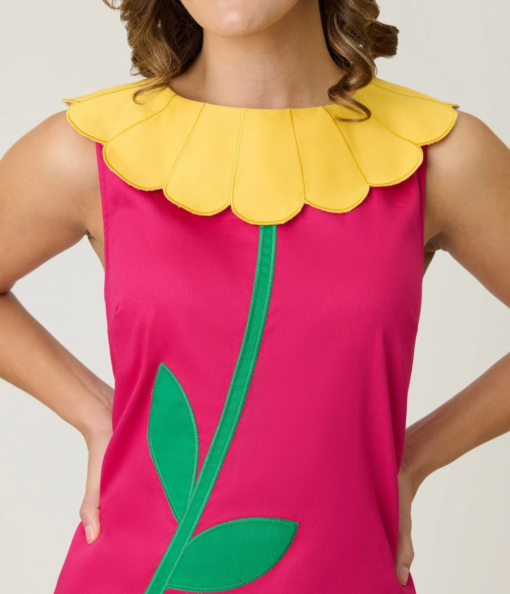 Smak Parlour Hot Pink & Yellow Petal Collar Cotton Shift Dress - Image 5