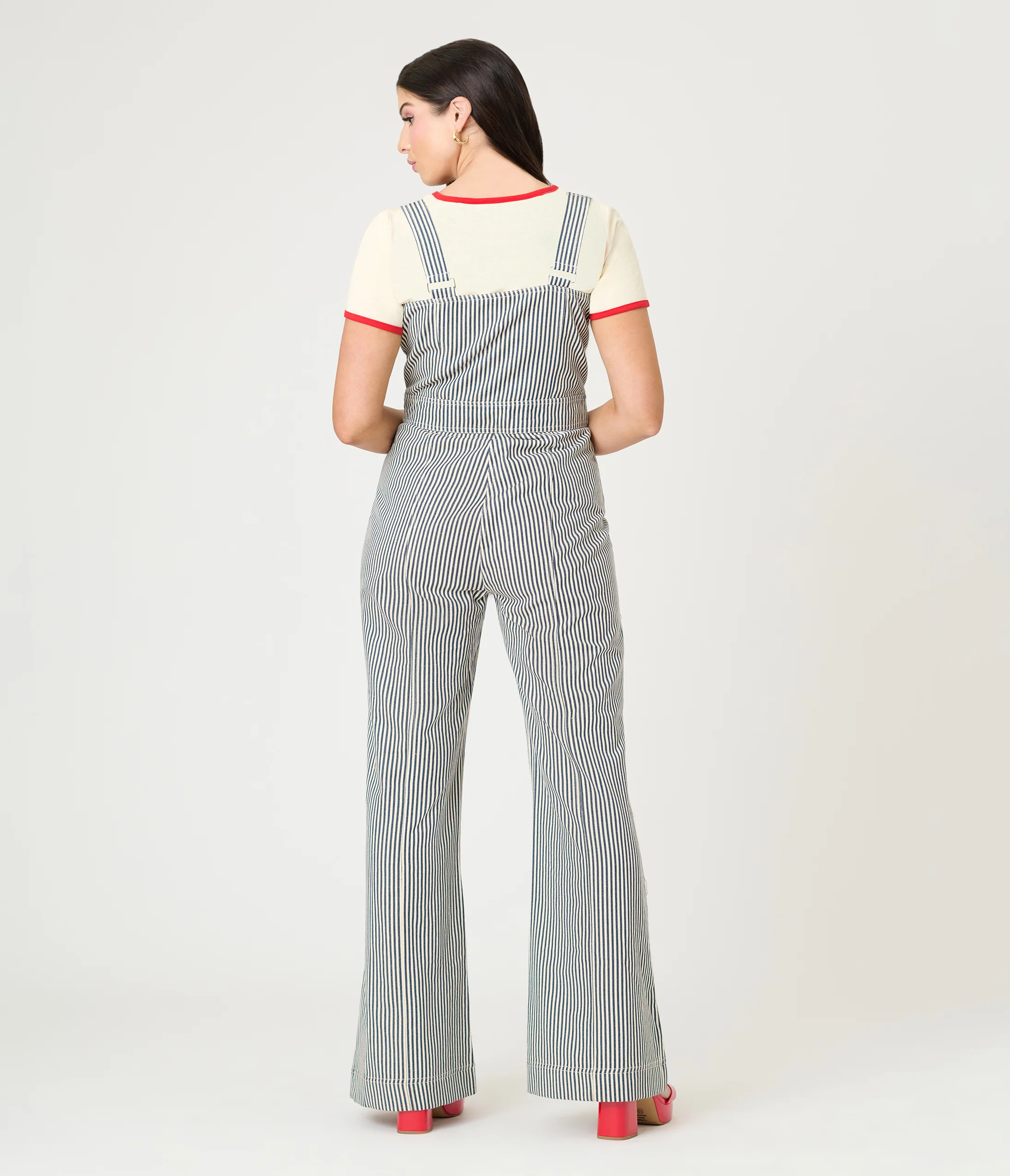 Smak Parlour Navy Railroad Stripes Wide Leg Dungarees - Image 2