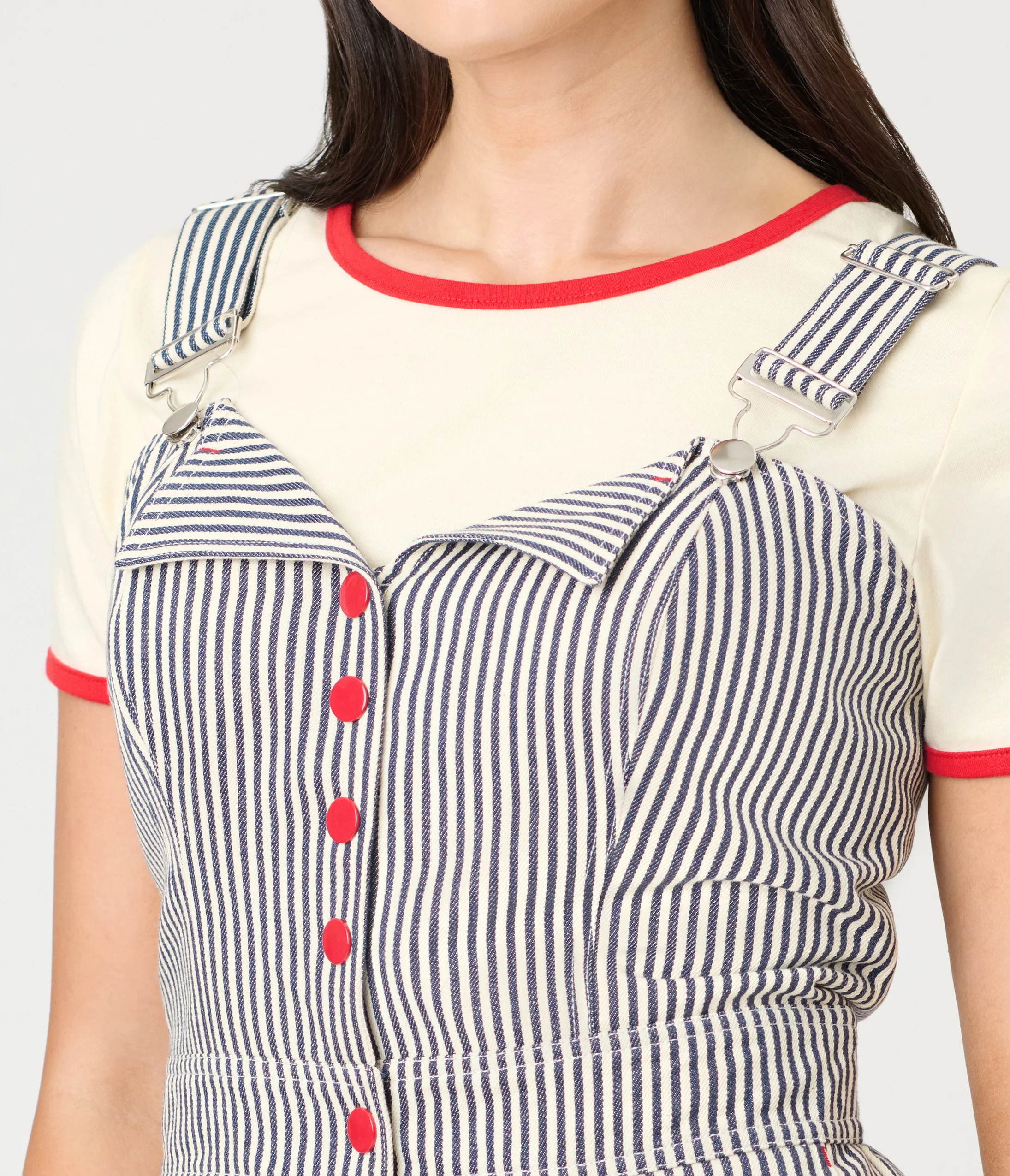 Smak Parlour Navy Railroad Stripes Wide Leg Dungarees - Image 4