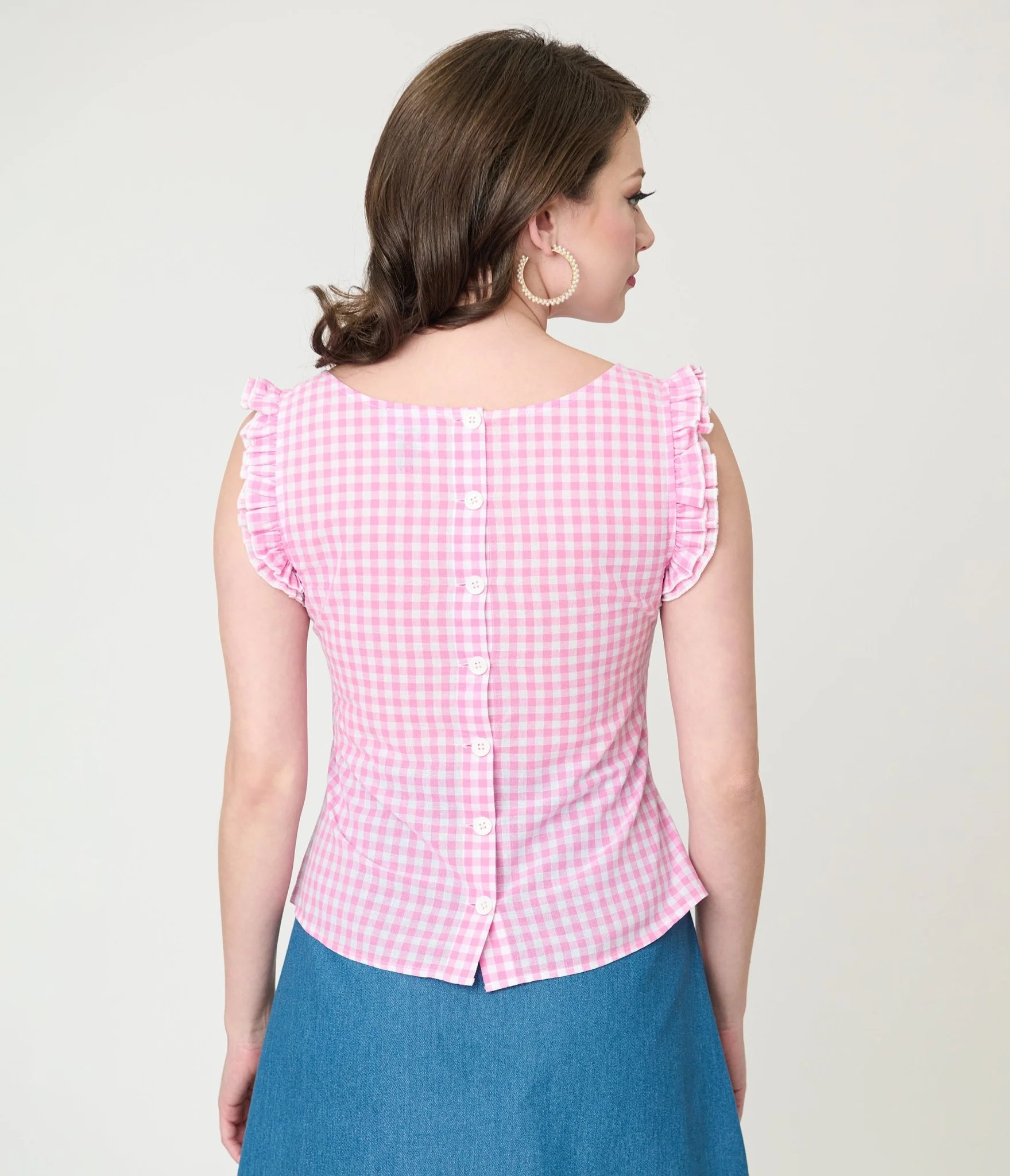 Smak Parlour Pink Gingham Ruffle Cotton Blouse - Image 2