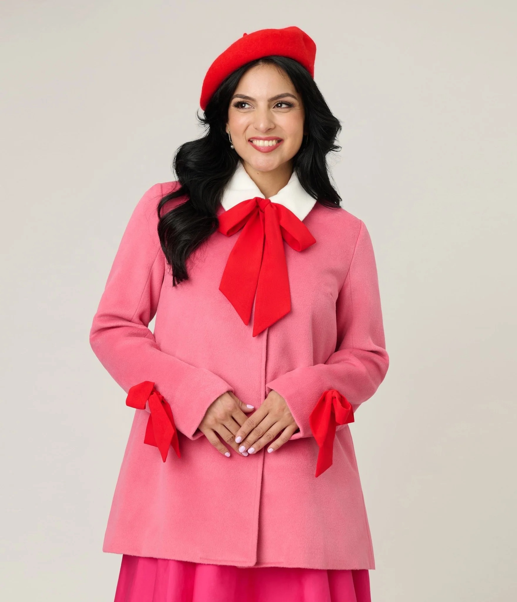 Smak Parlour Pink & Red Bows Topper Coat