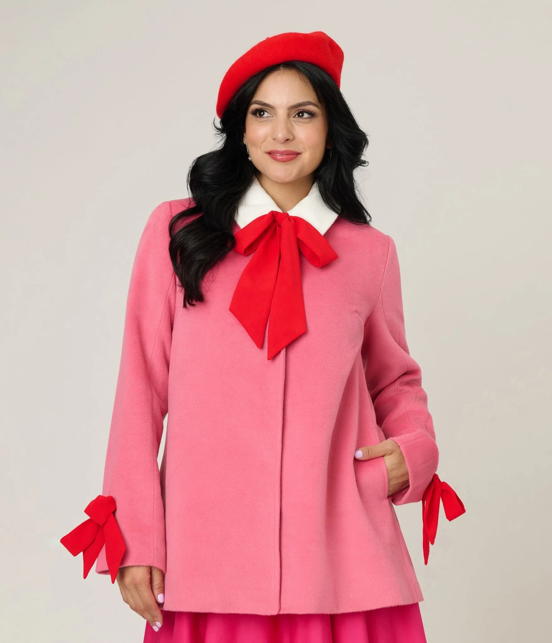 Smak Parlour Pink & Red Bows Topper Coat - Image 4