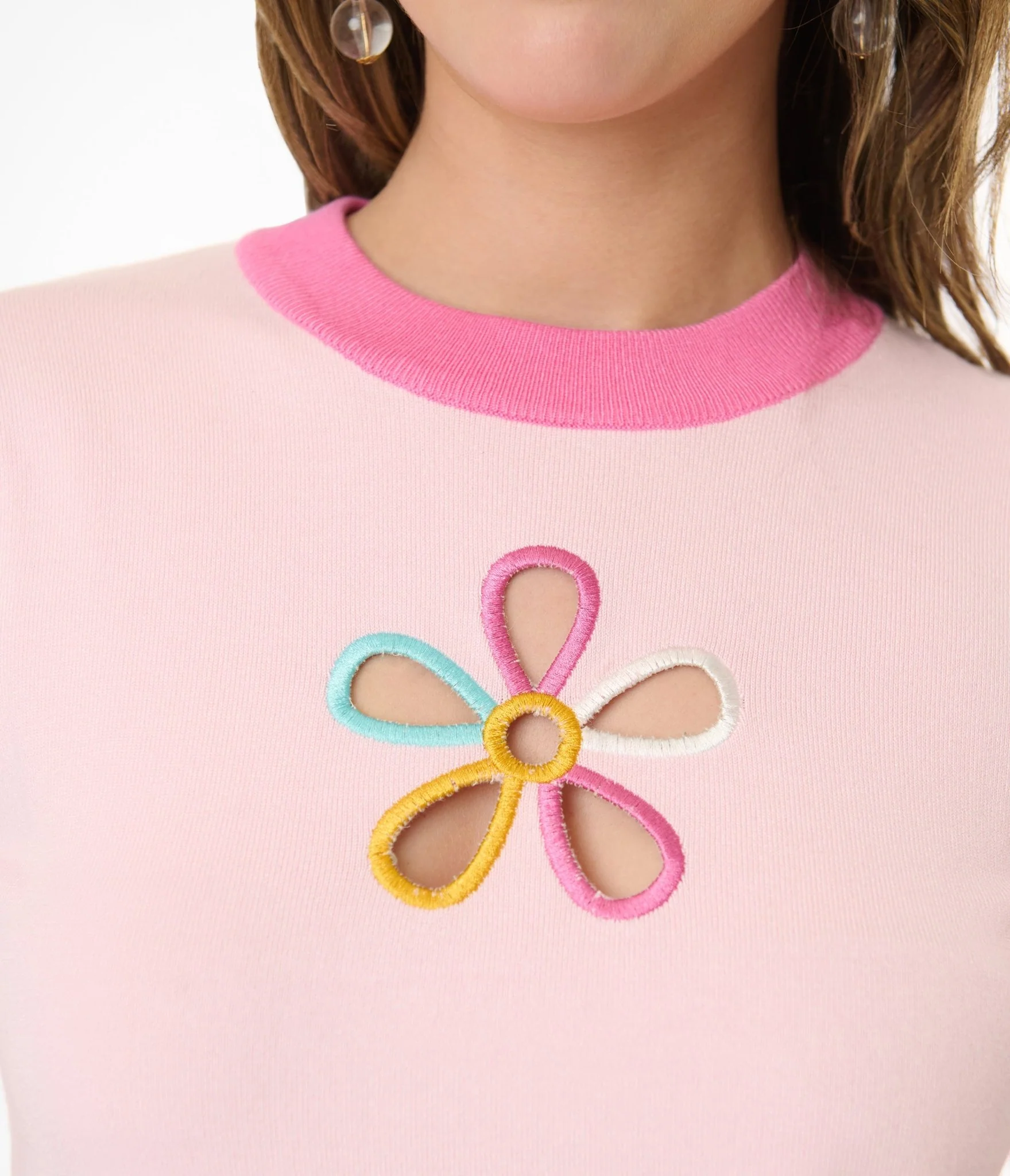 Smak Parlour Pink & Rainbow Flower Cutout Sweater - Image 2