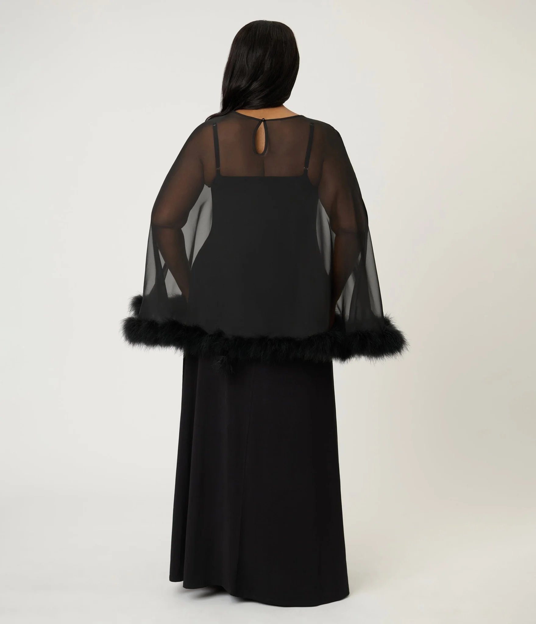 Smak Parlour Plus Size Black Feathered Cape Maxi Dress - Image 2