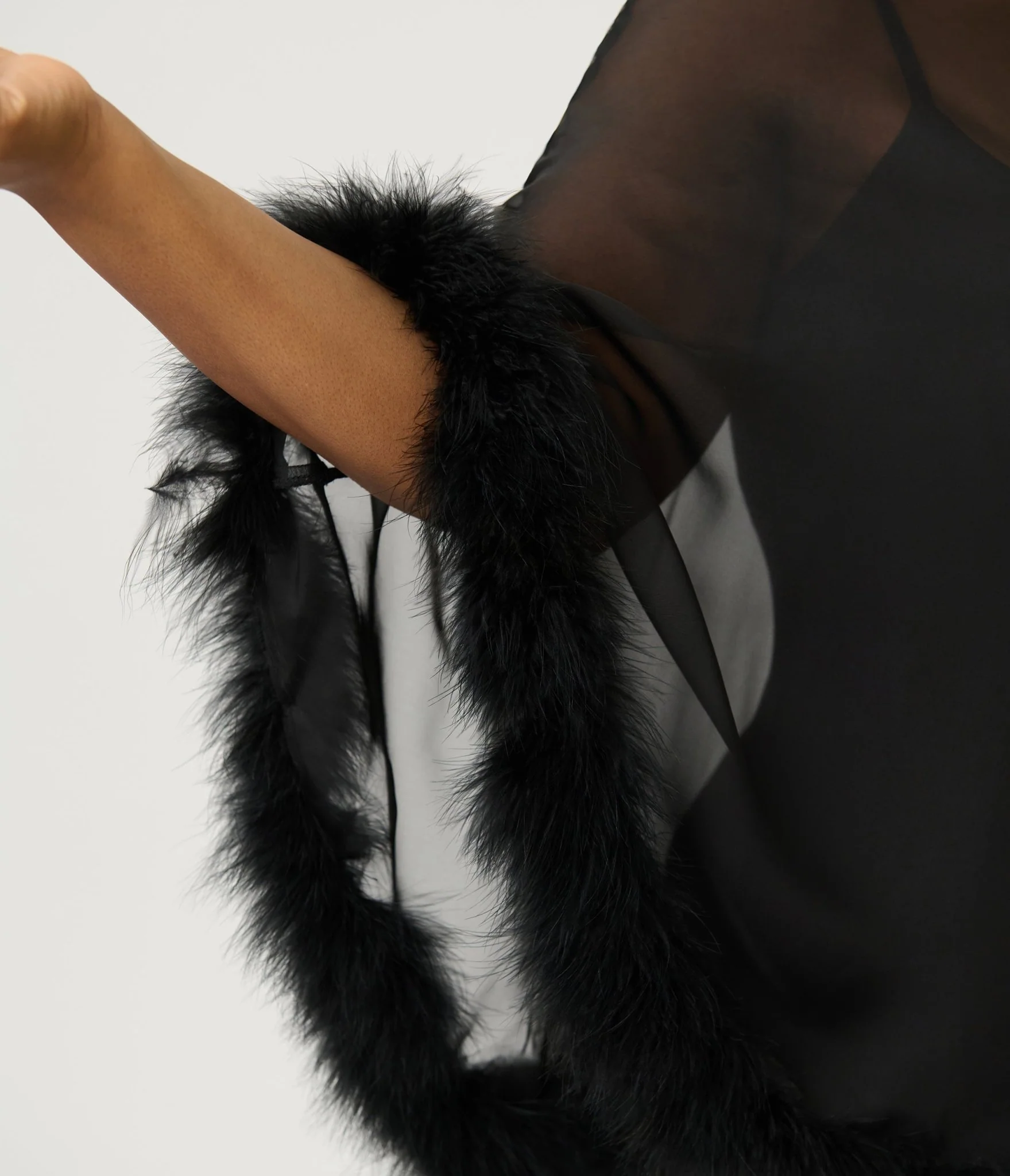 Smak Parlour Plus Size Black Feathered Cape Maxi Dress - Image 3