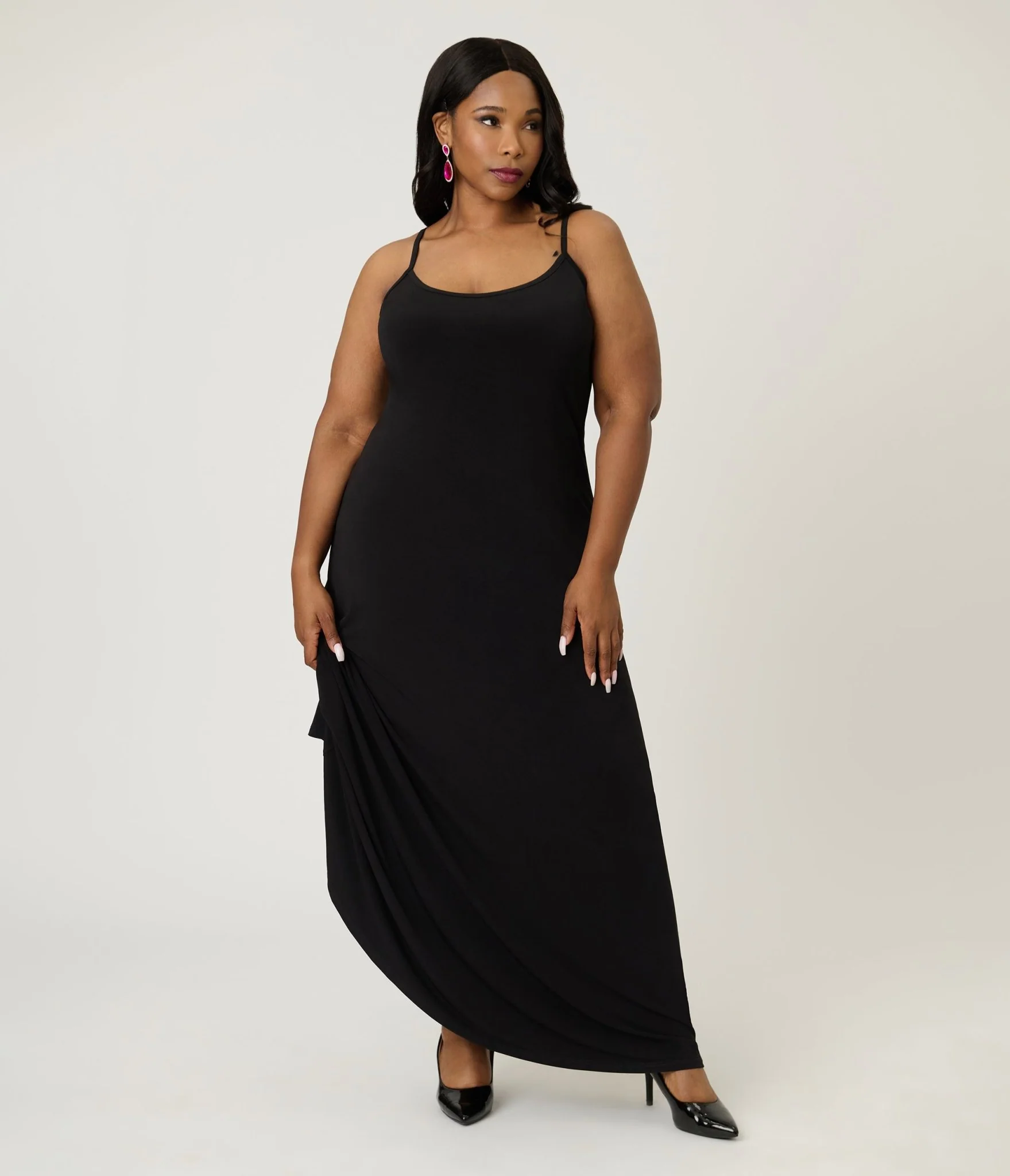 Smak Parlour Plus Size Black Feathered Cape Maxi Dress - Image 4