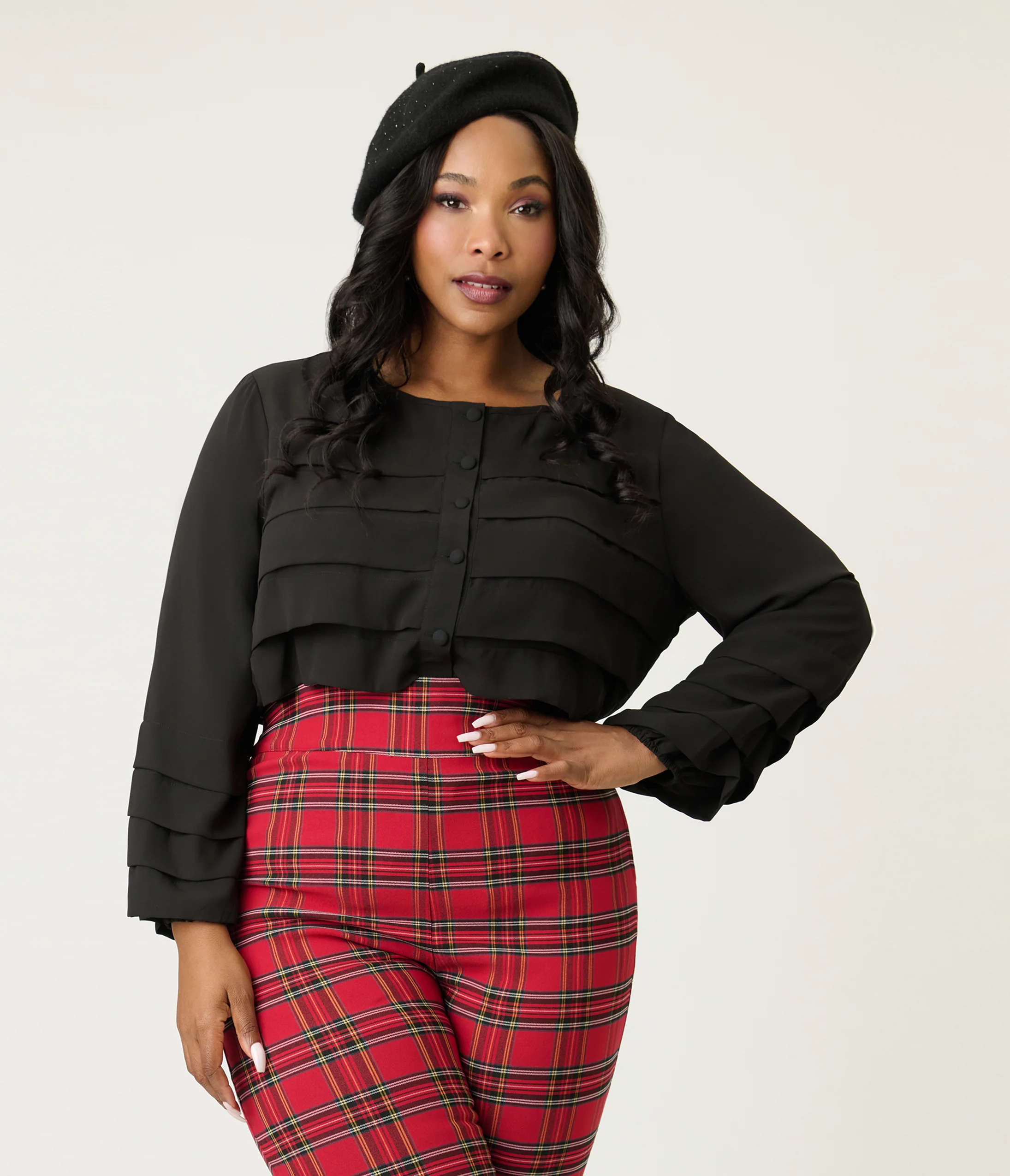 Smak Parlour Plus Size Black Pleated Front Blouse