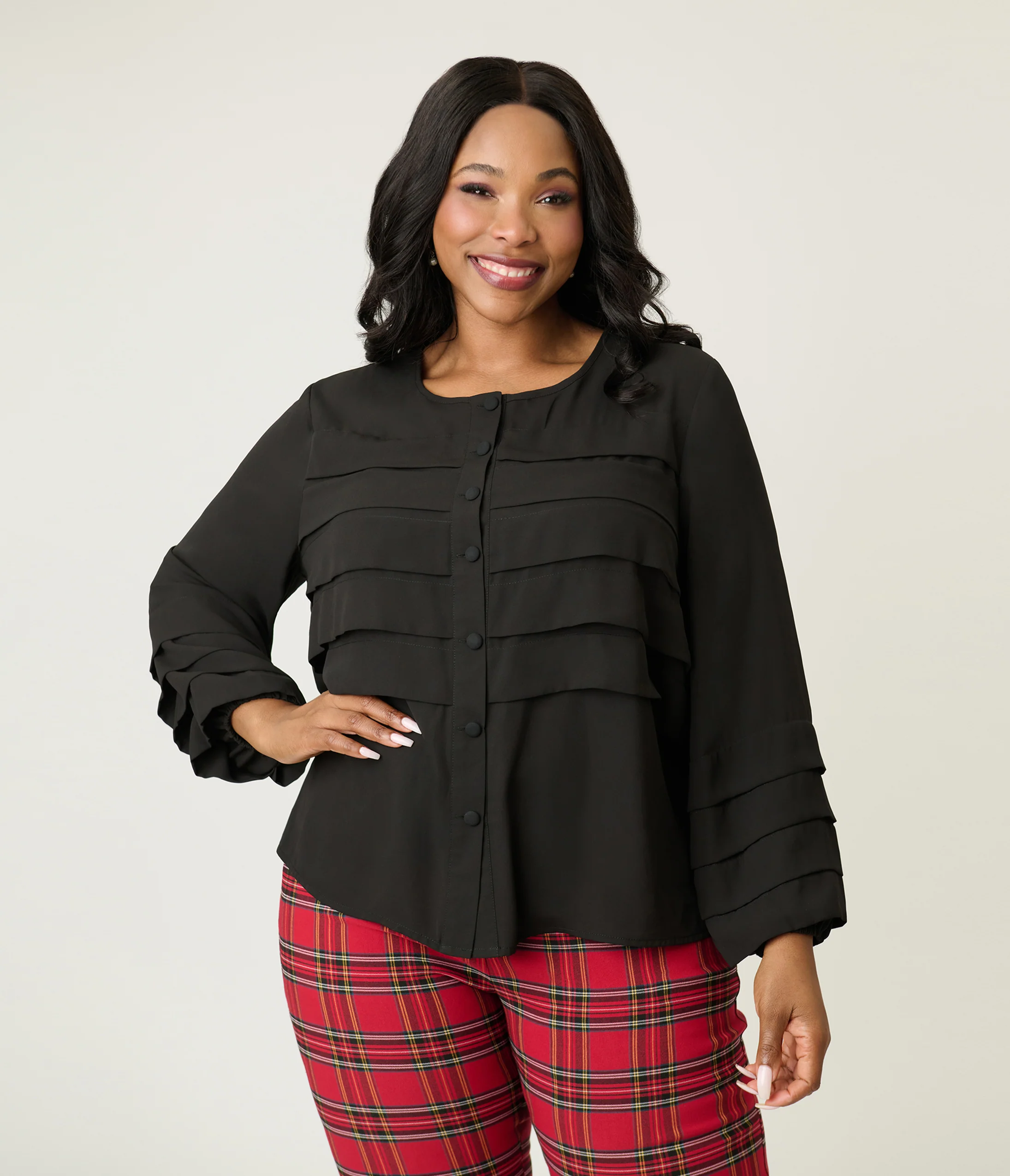 Smak Parlour Plus Size Black Pleated Front Blouse - Image 3