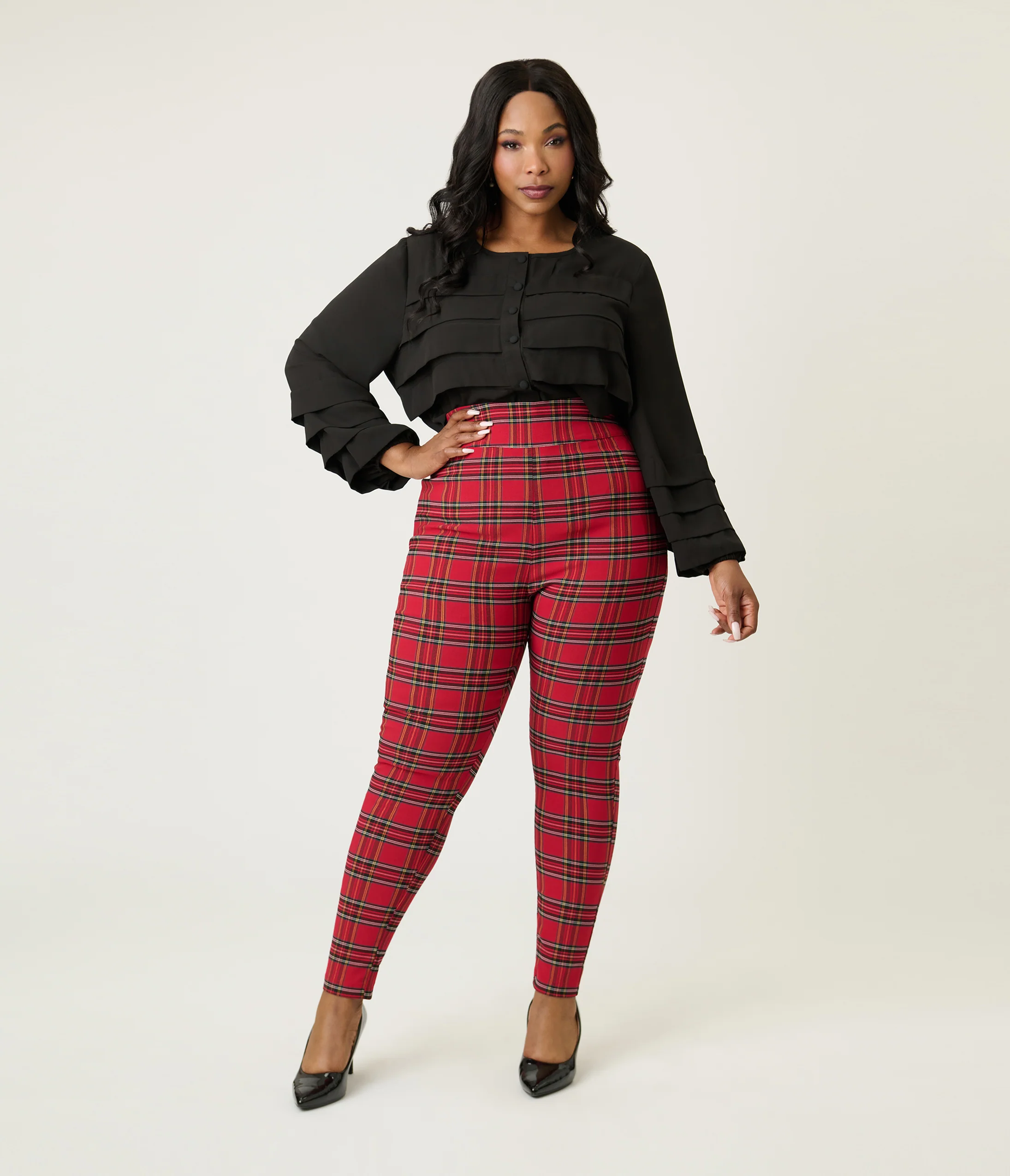 Smak Parlour Plus Size Black Pleated Front Blouse - Image 4