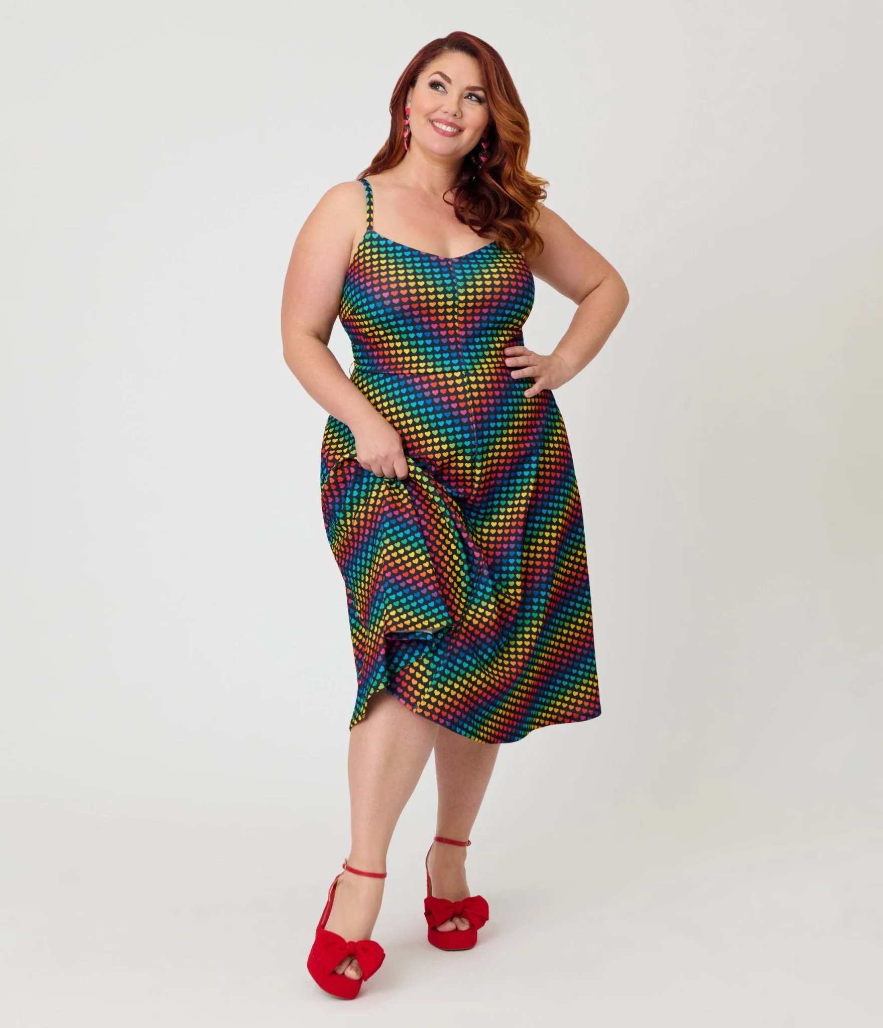 Smak Parlour Plus Size Black & Rainbow Heart Chevron Midi Dress
