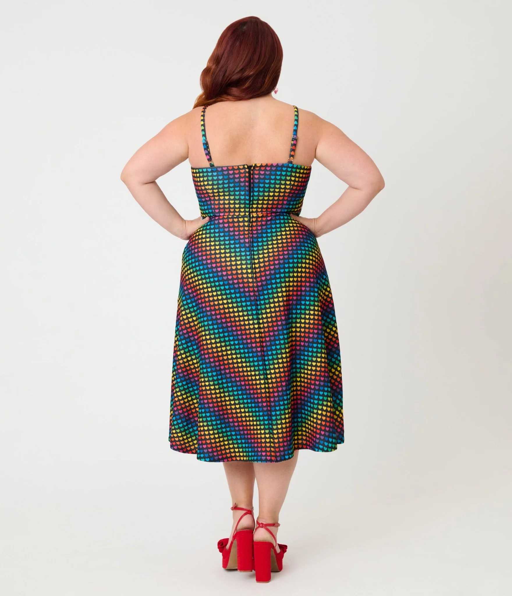 Smak Parlour Plus Size Black & Rainbow Heart Chevron Midi Dress - Image 2