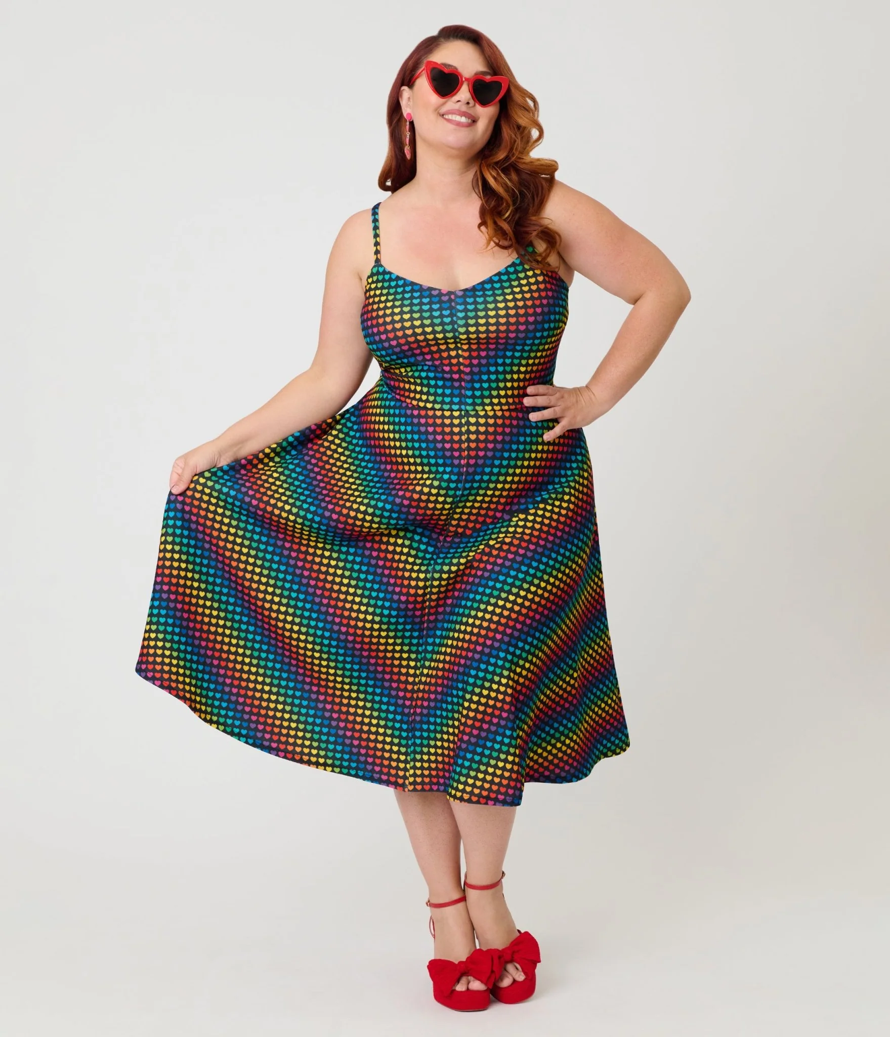Smak Parlour Plus Size Black & Rainbow Heart Chevron Midi Dress - Image 3