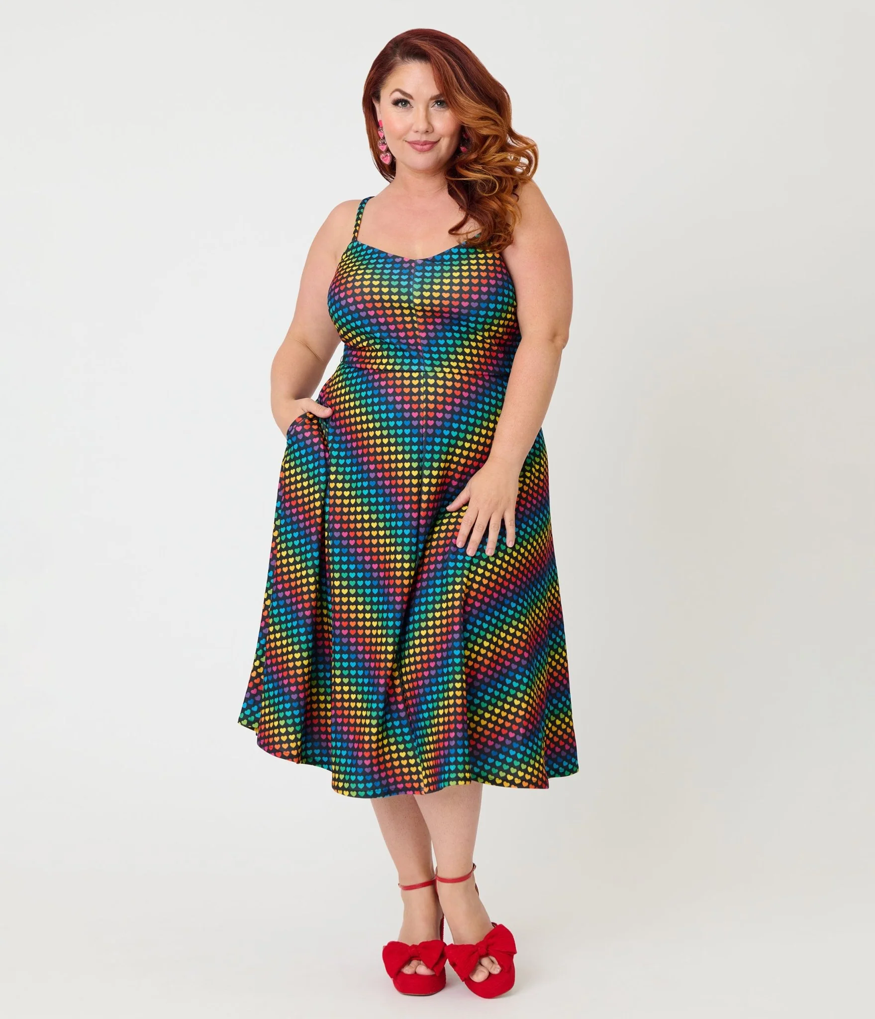 Smak Parlour Plus Size Black & Rainbow Heart Chevron Midi Dress - Image 4