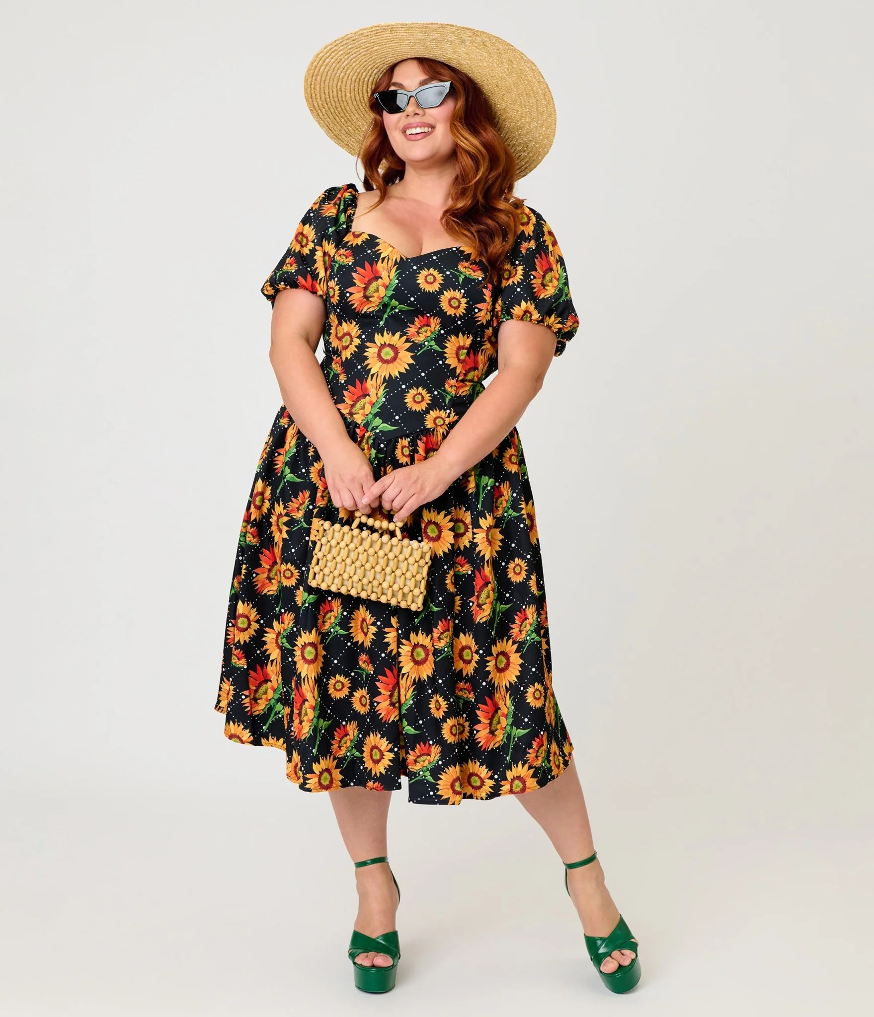 Smak Parlour Plus Size Black & Sunflower Sweetheart Swing Dress