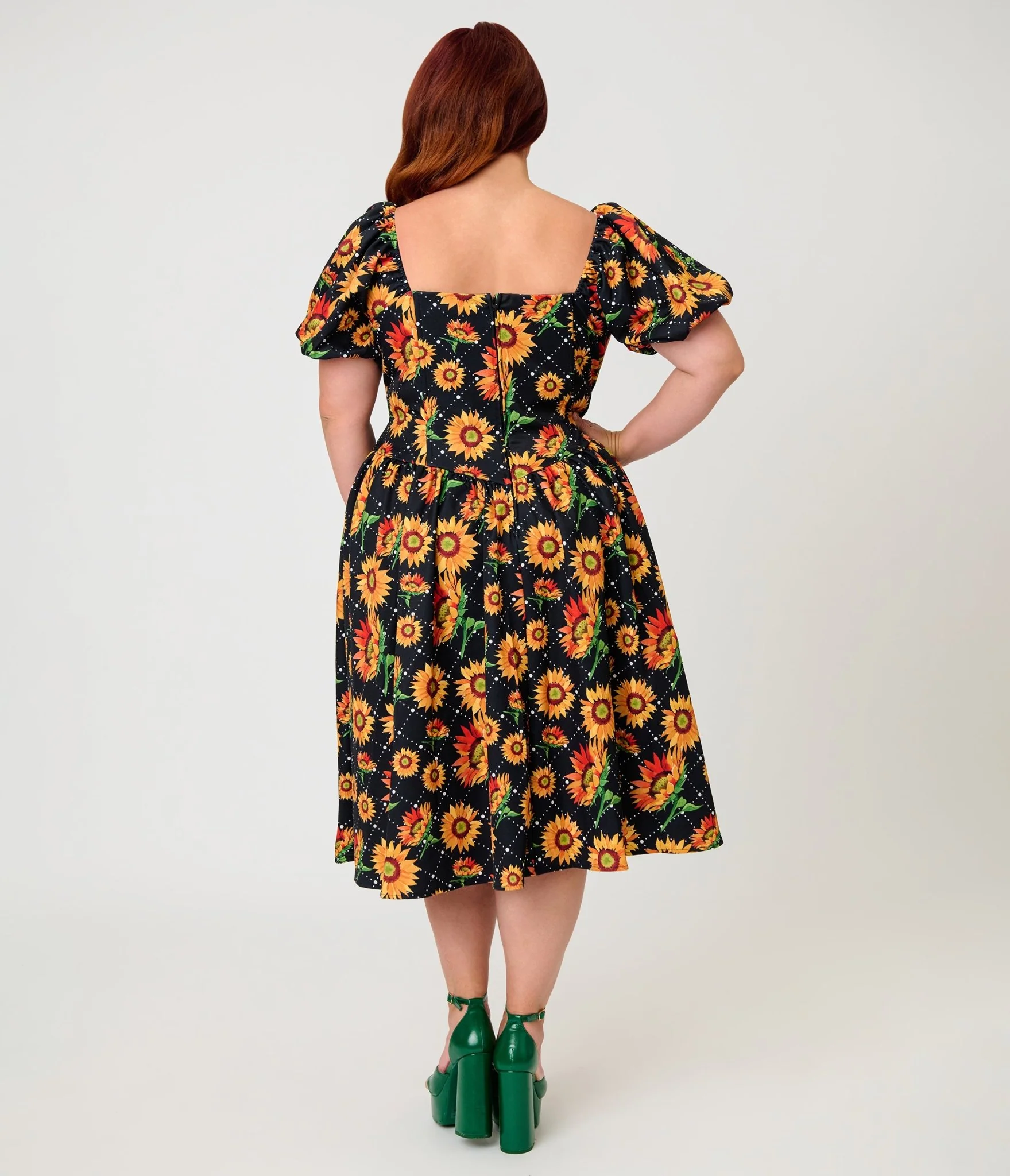 Smak Parlour Plus Size Black & Sunflower Sweetheart Swing Dress - Image 2