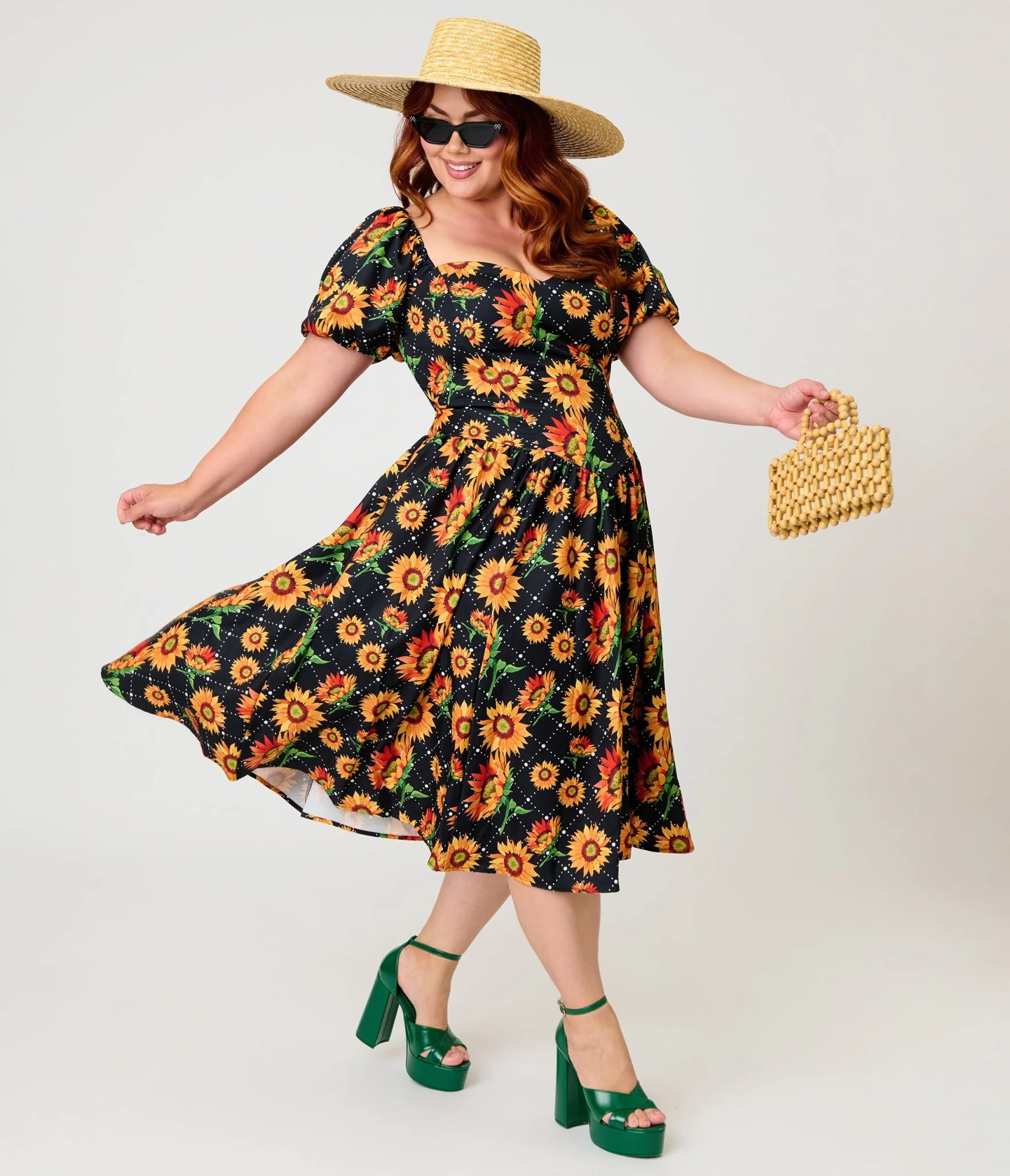 Smak Parlour Plus Size Black & Sunflower Sweetheart Swing Dress - Image 3