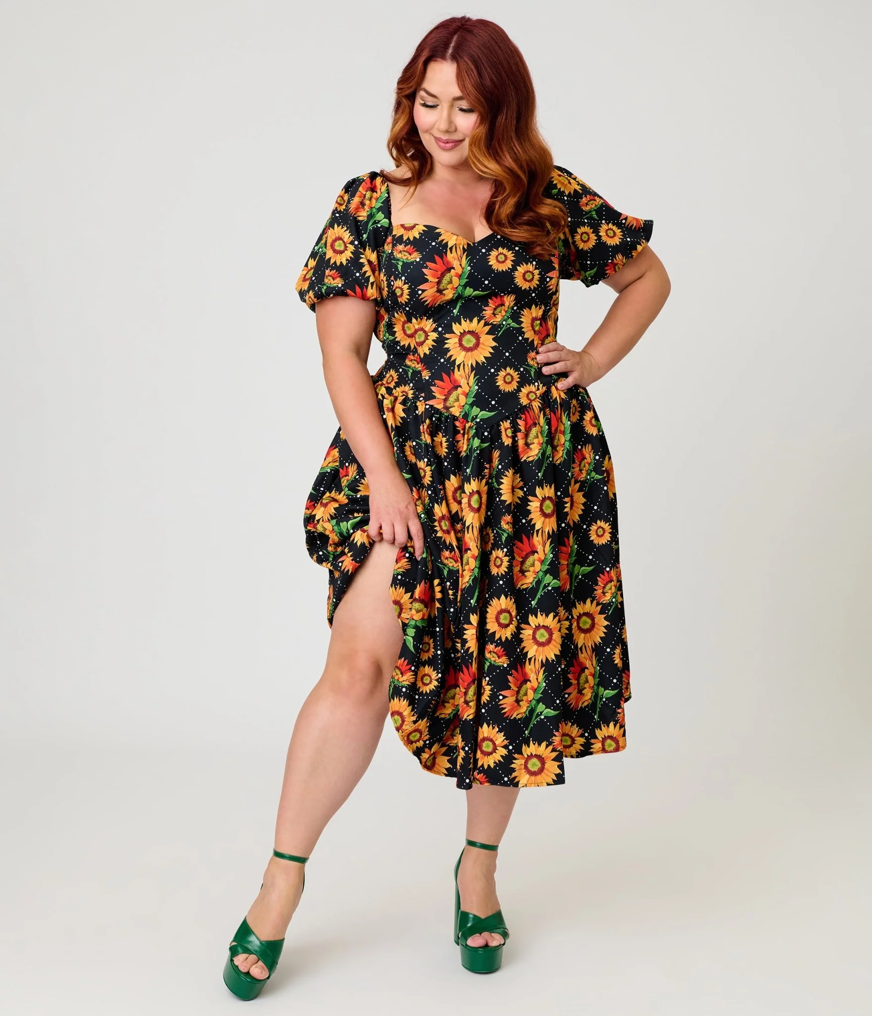 Smak Parlour Plus Size Black & Sunflower Sweetheart Swing Dress - Image 4