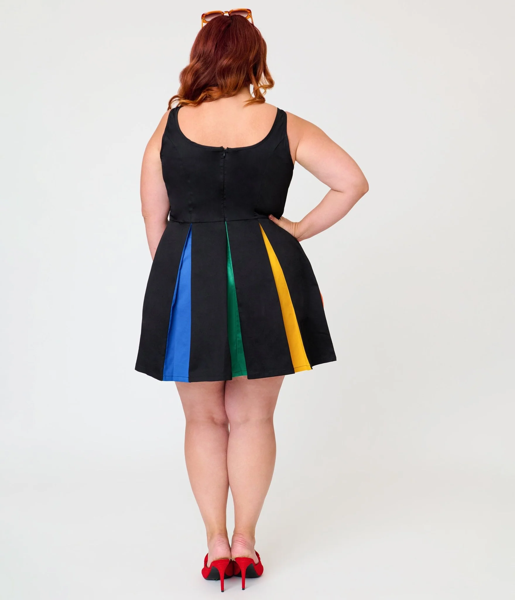 Smak Parlour Plus Size Black & Rainbow Pleated Skirted Romper - Image 2