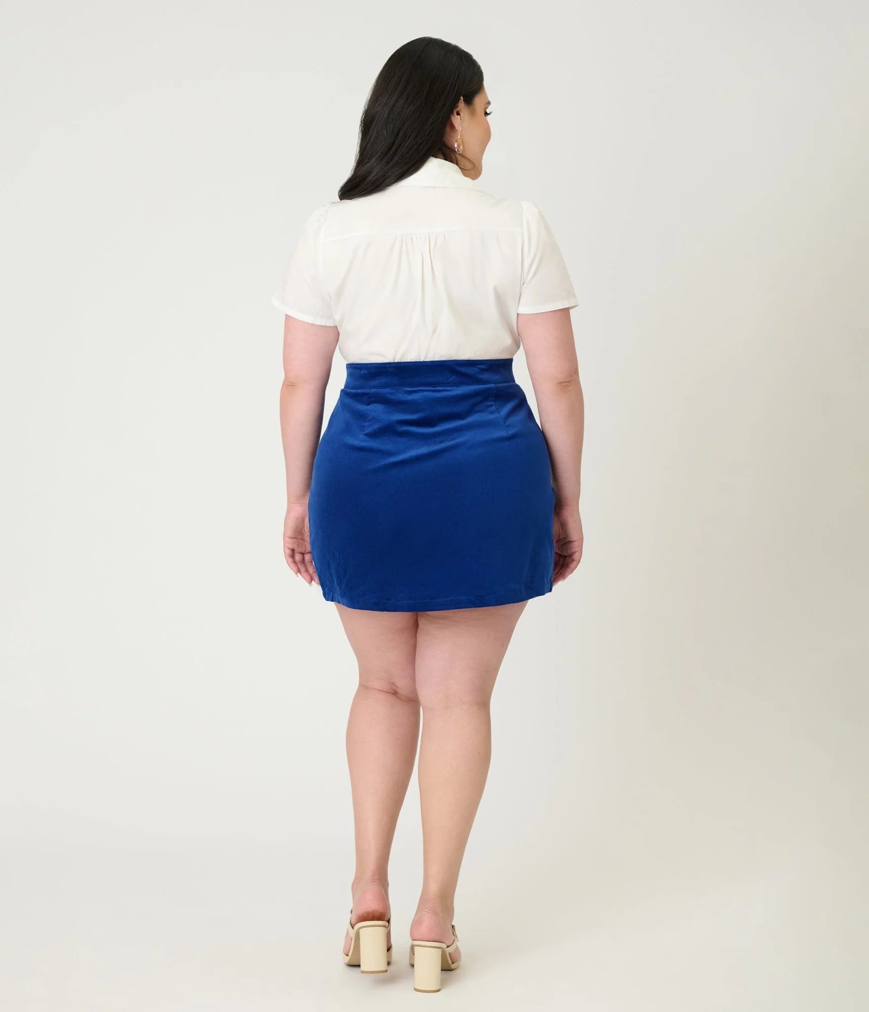 Smak Parlour Plus Size Dark Blue Ladybug Embroidered Corduroy Mini Skirt - Image 3