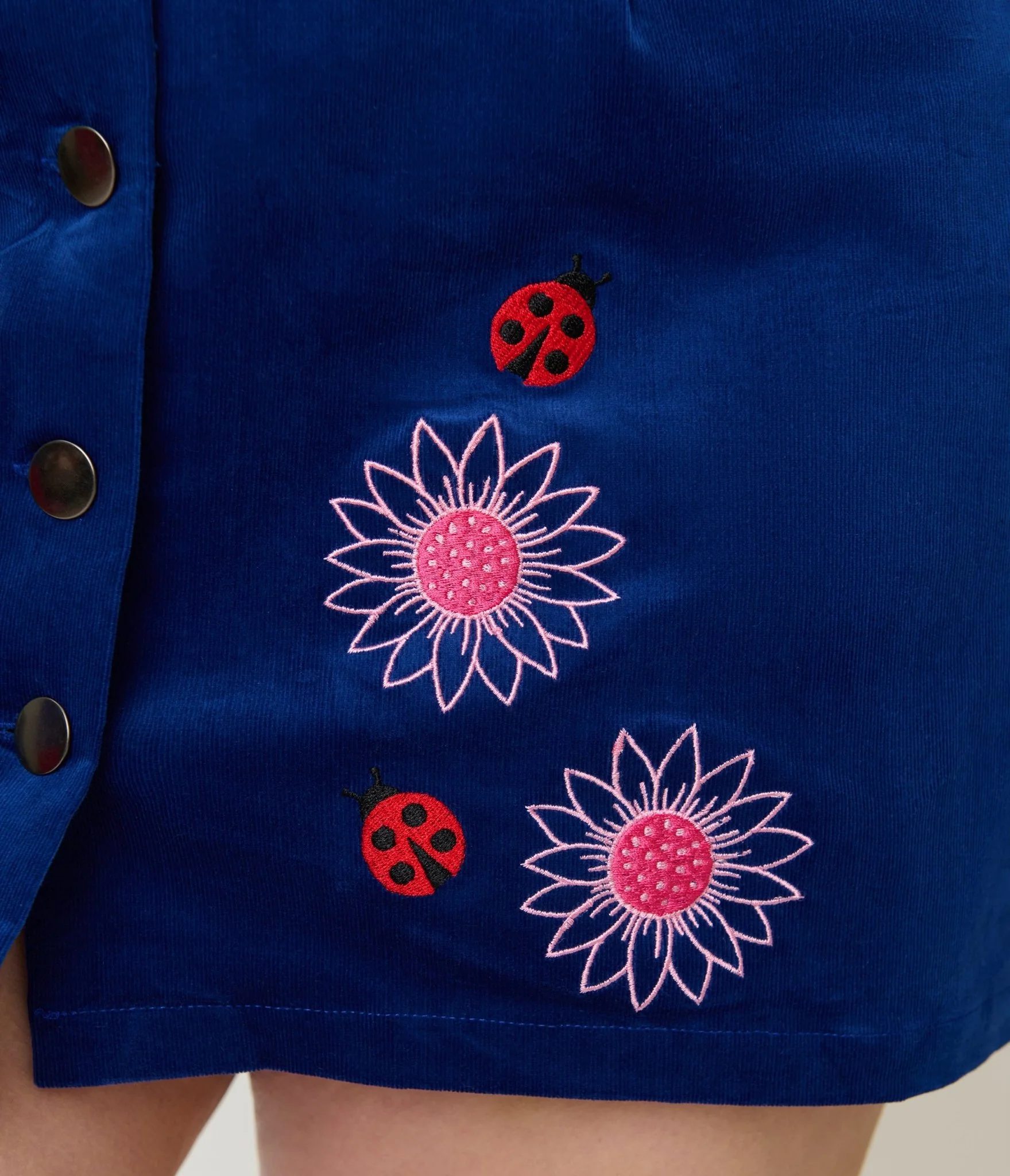 Smak Parlour Plus Size Dark Blue Ladybug Embroidered Corduroy Mini Skirt - Image 4