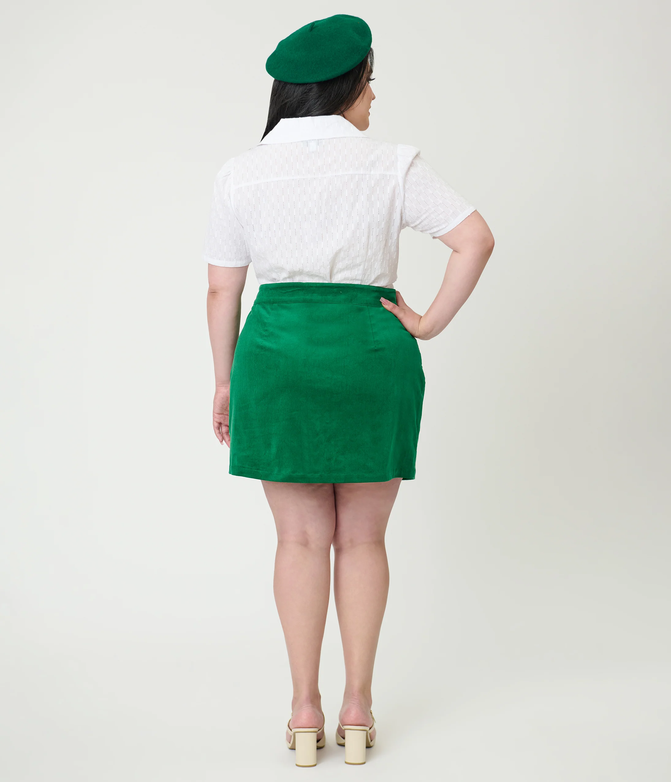 Smak Parlour Plus Size Green Corduroy & Bunny Pocket Mini Skirt - Image 3