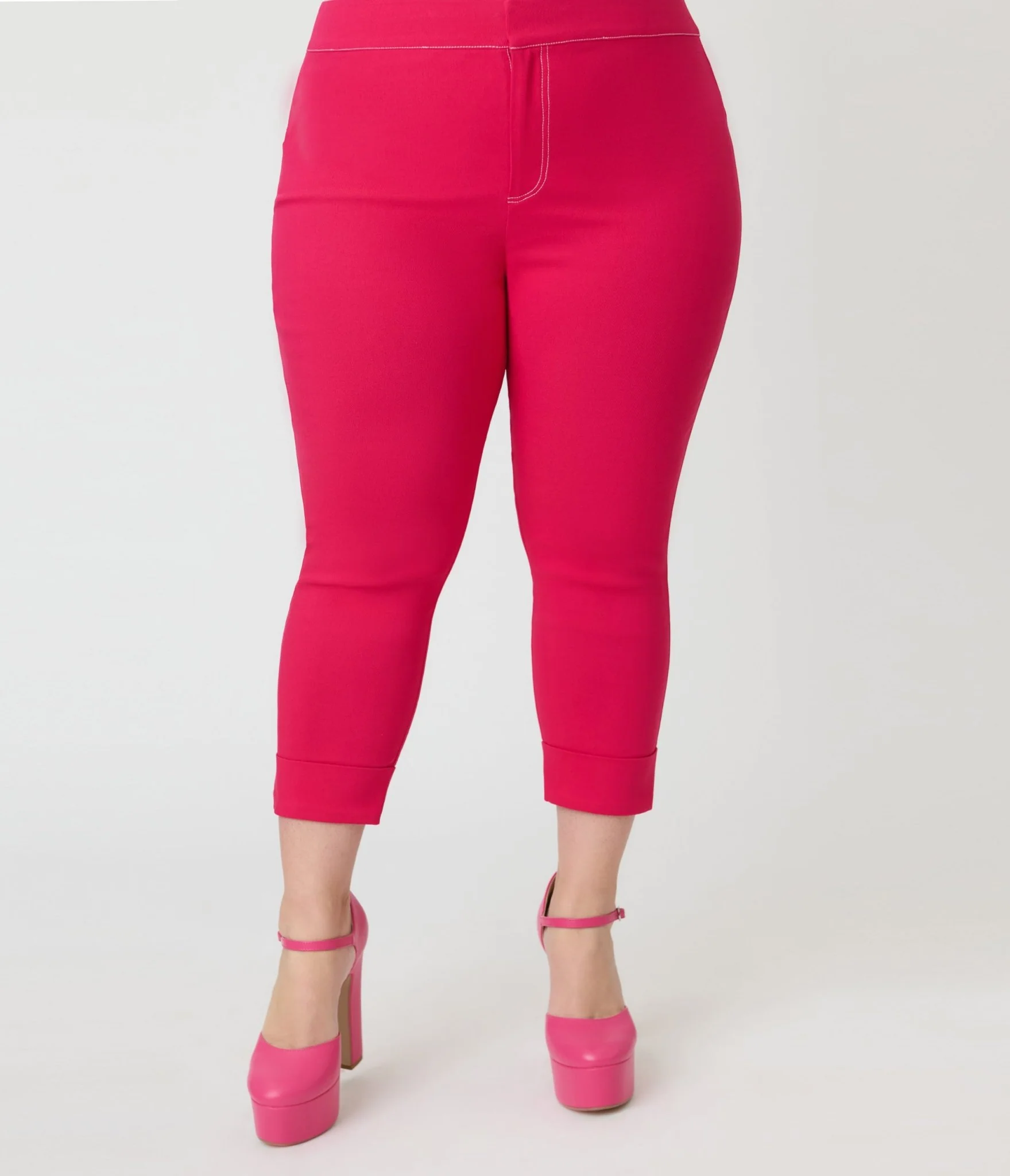 Smak Parlour Plus Size Hot Pink Denim Star Capris - Image 2
