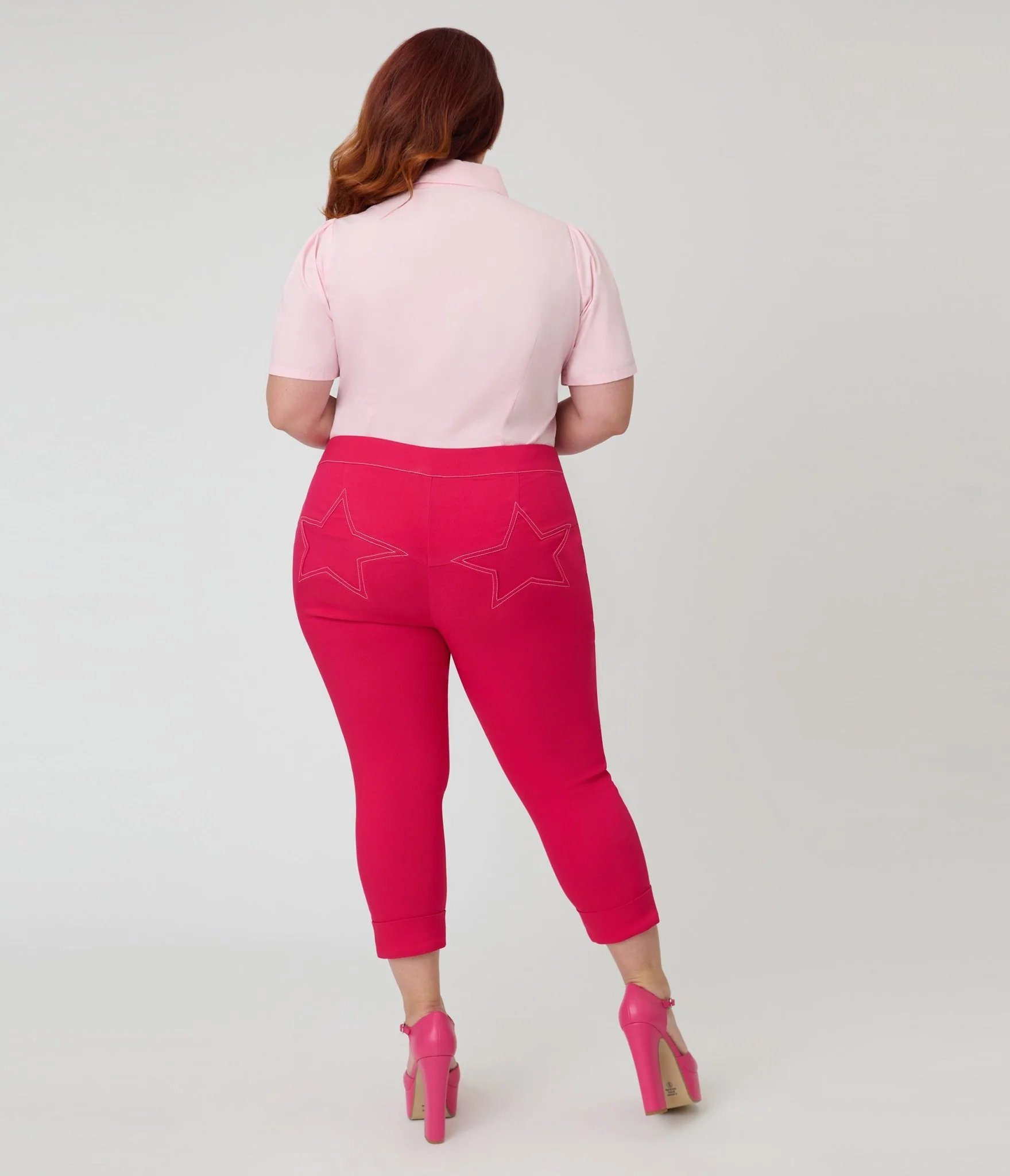 Smak Parlour Plus Size Hot Pink Denim Star Capris - Image 3