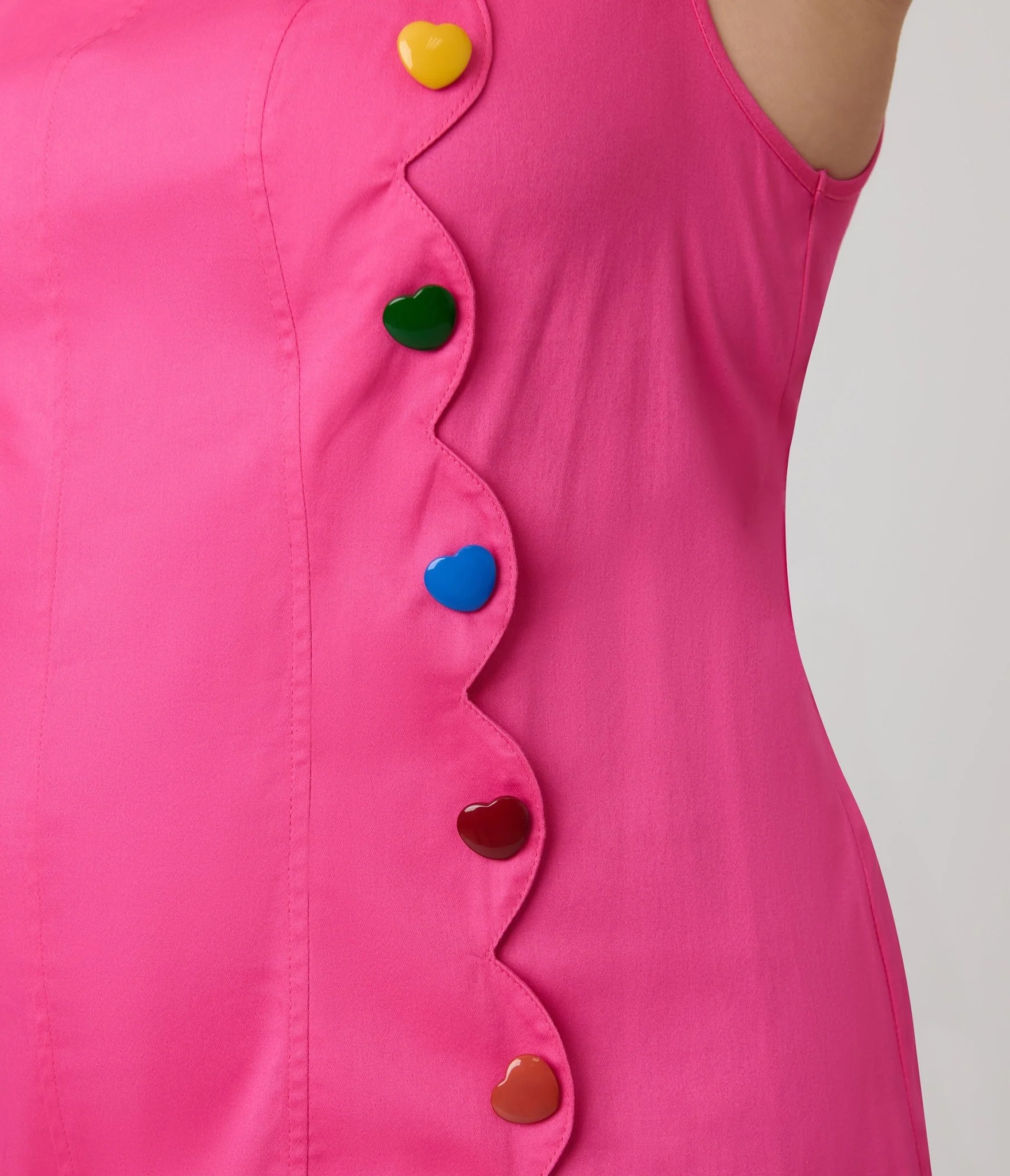 Smak Parlour Plus Size Hot Pink & Rainbow Buttons Scallop Mini Dress - Image 5