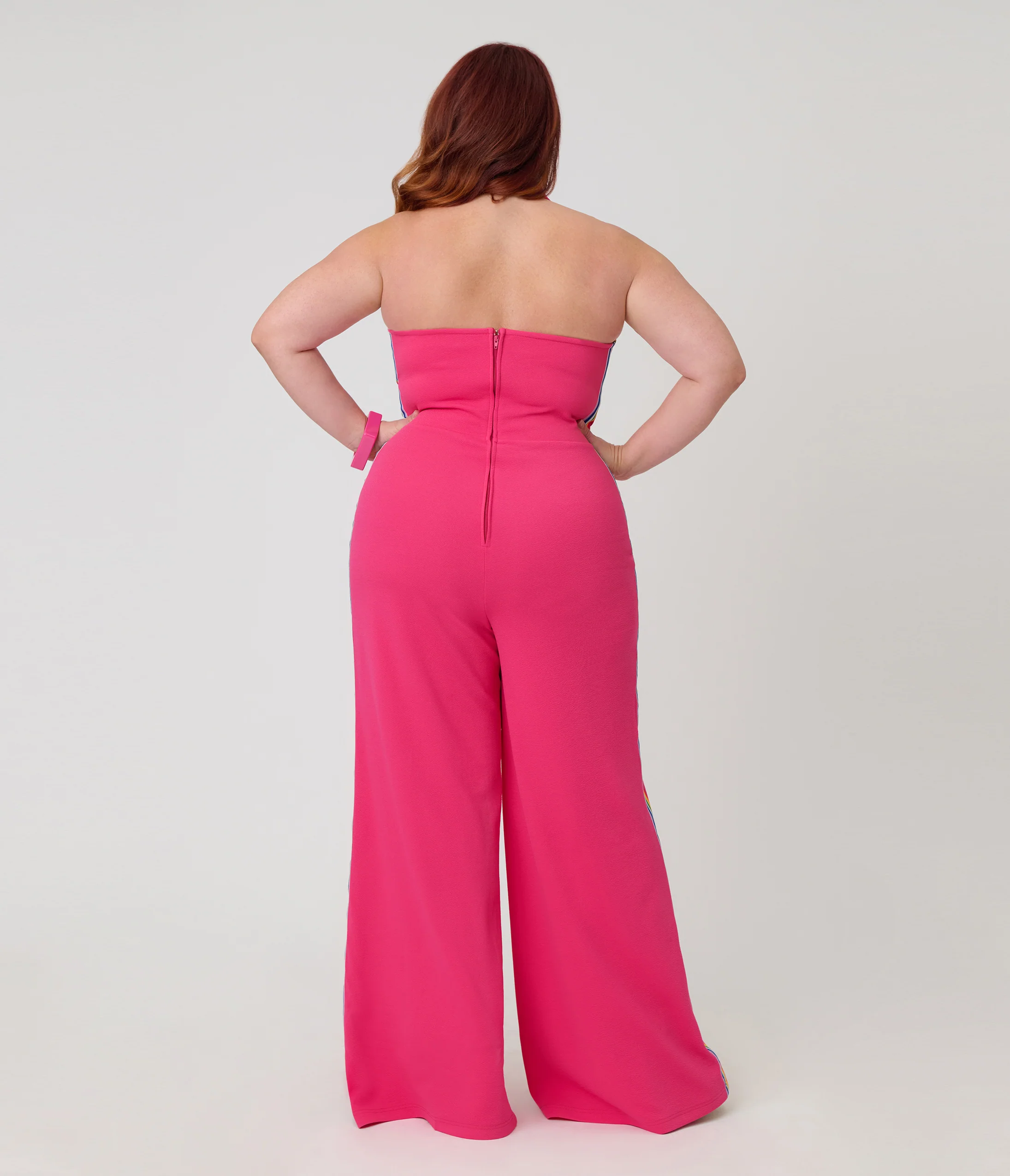 Smak Parlour Plus Size Hot Pink Rainbow Stripe Glamour Goddess Jumpsuit - Image 2