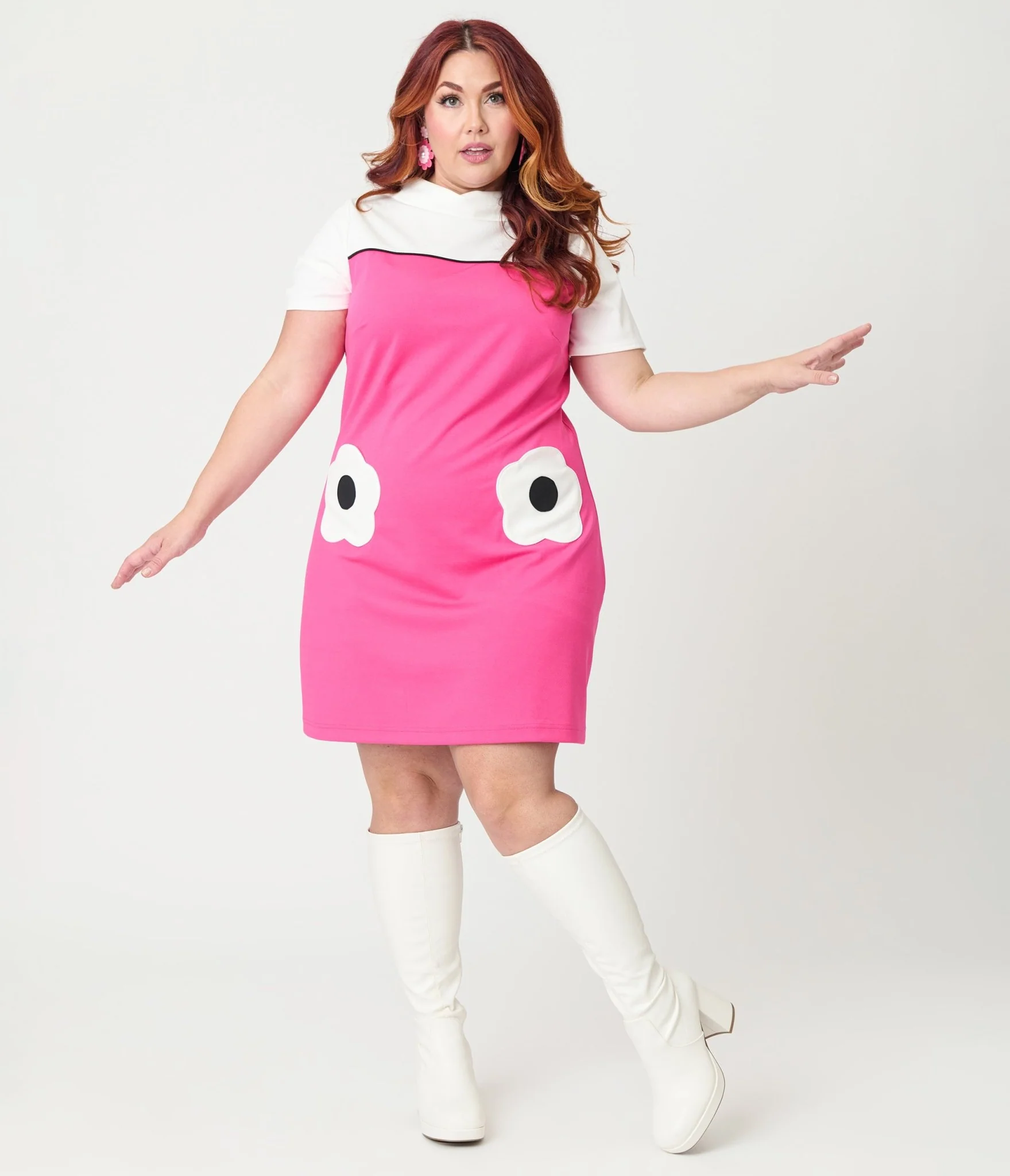 Smak Parlour Plus Size Hot Pink & White Flower Pocket Dress - Image 3