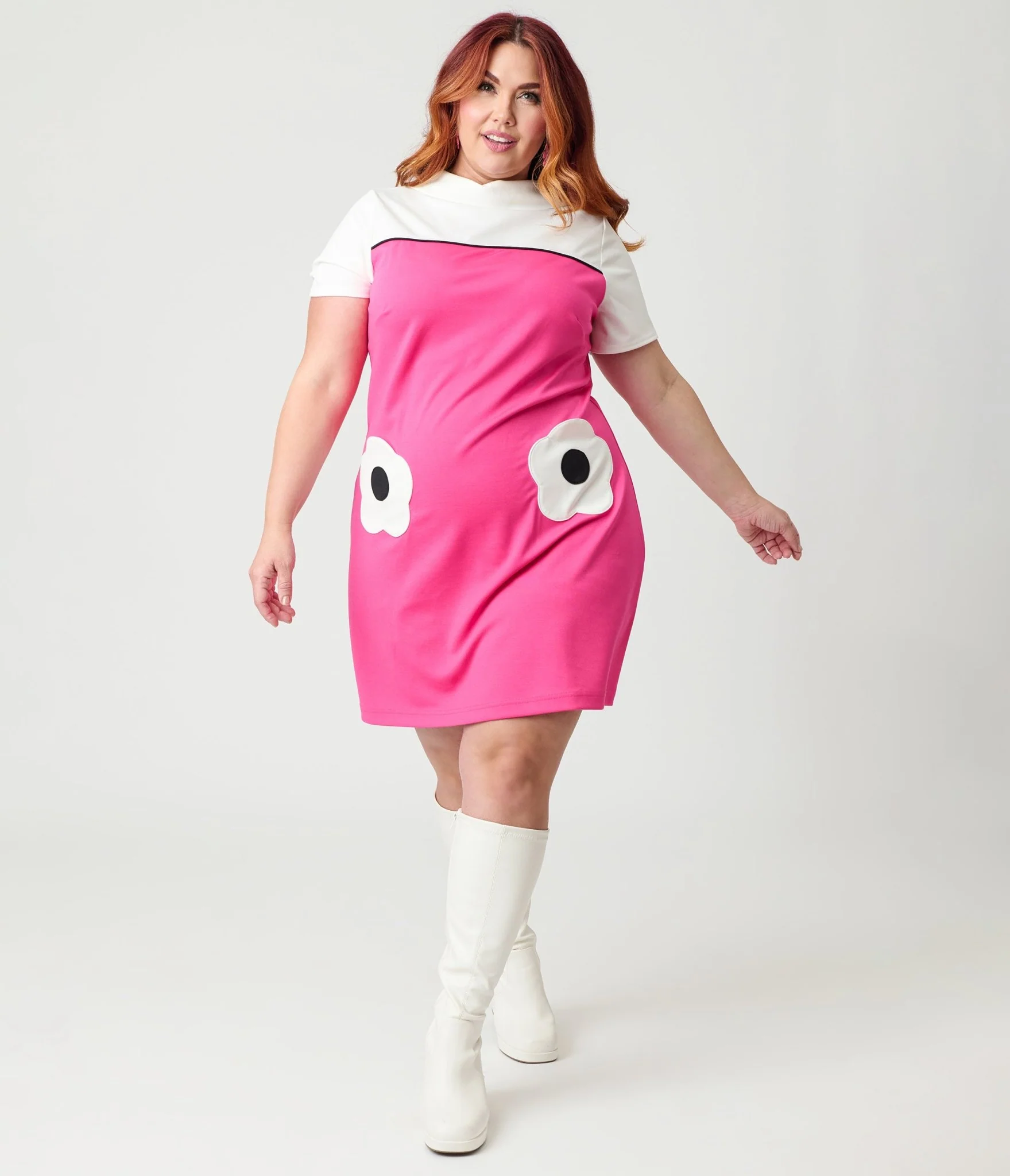 Smak Parlour Plus Size Hot Pink & White Flower Pocket Dress - Image 4