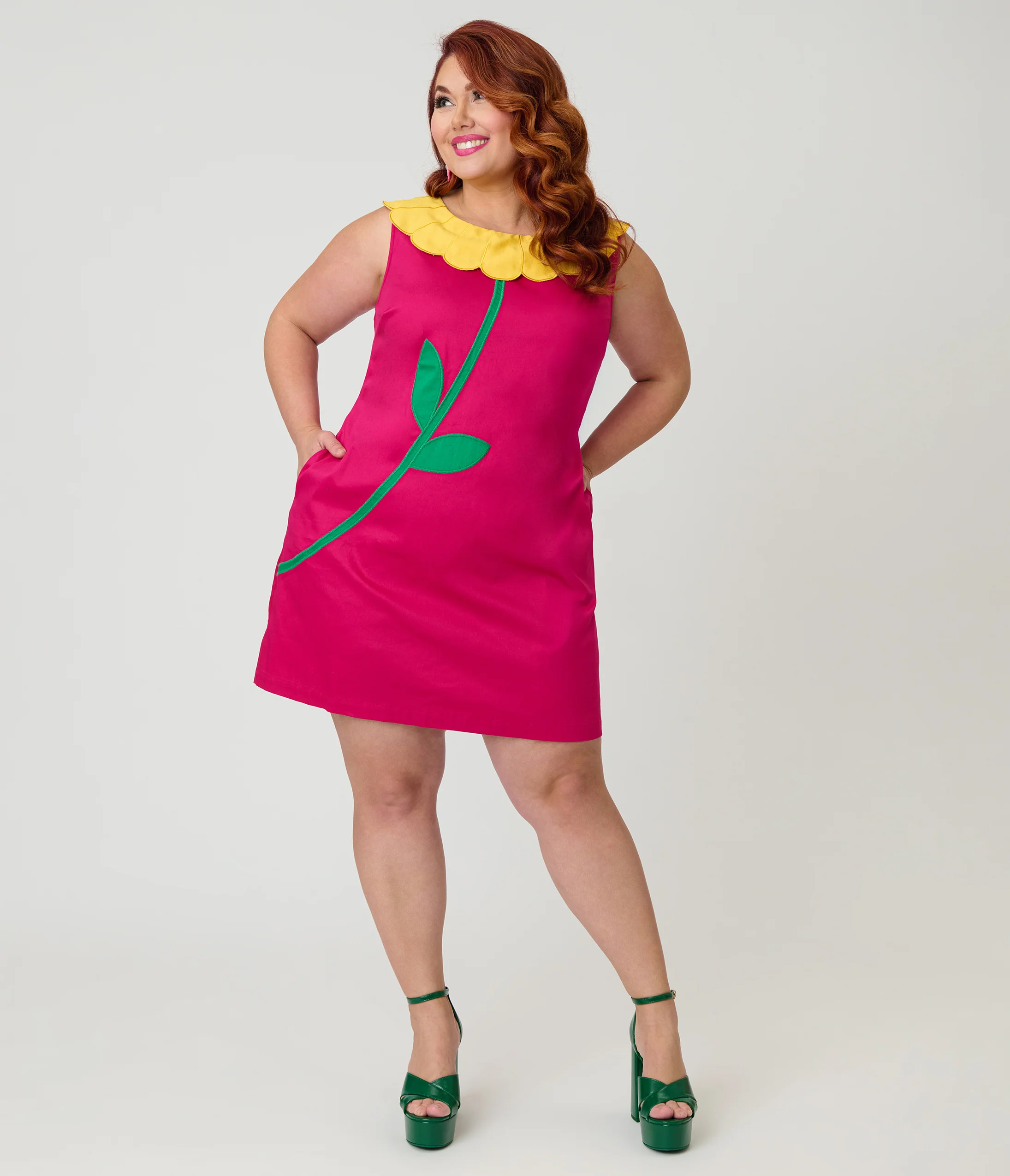 Smak Parlour Plus Size Hot Pink & Yellow Petal Collar Cotton Shift Dress - Image 4