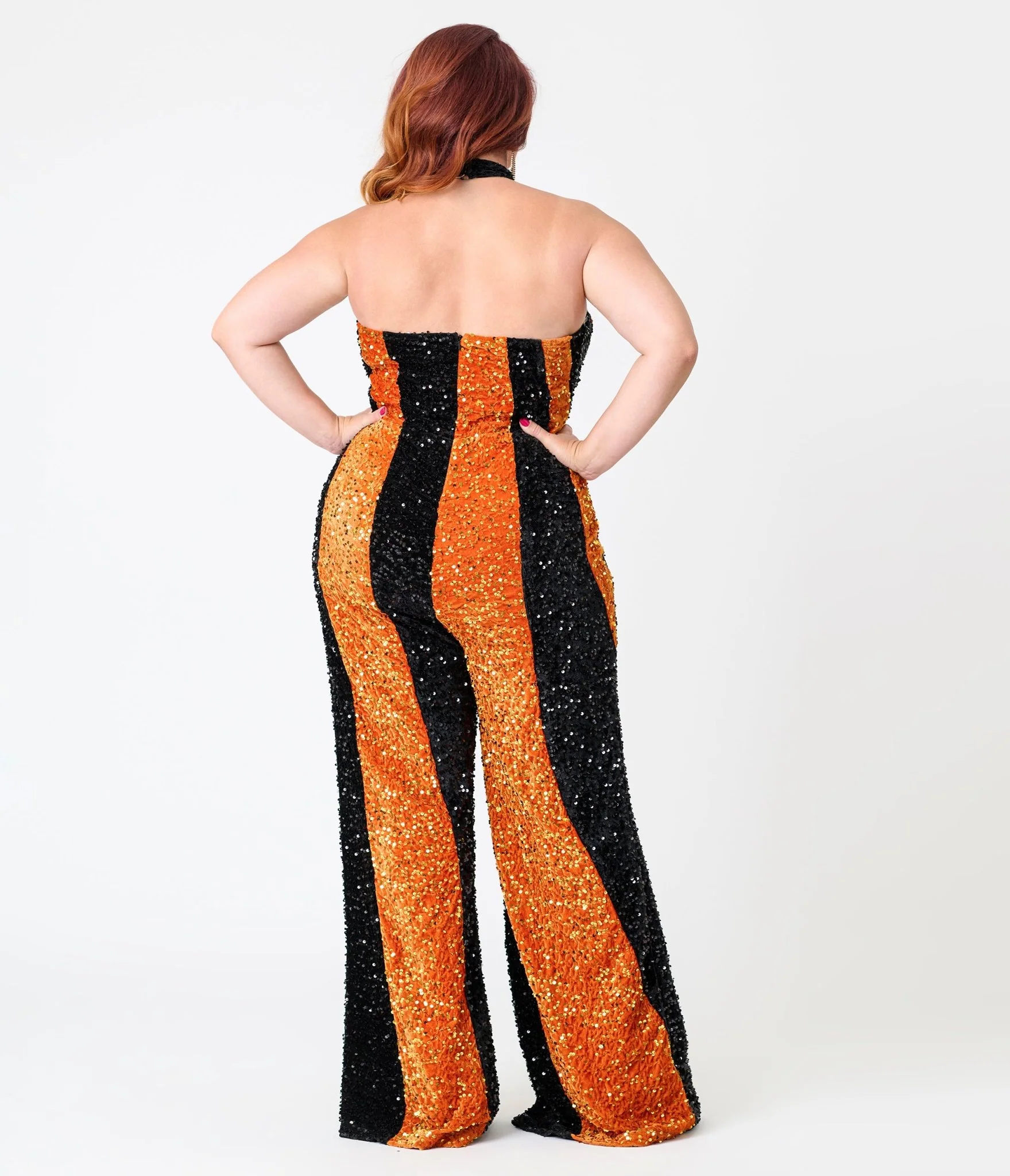 Smak Parlour Plus Size Orange & Silver Sequin Glamour Goddess Jumpsuit - Image 2
