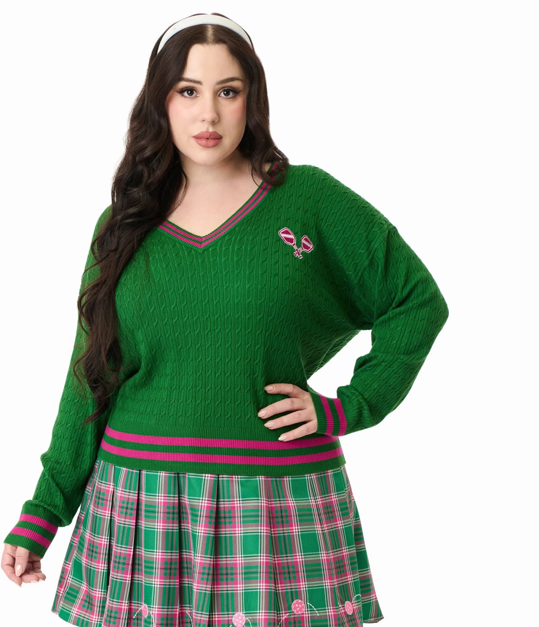 Smak Parlour Plus Size Pink & Green Pickleball Sweater - Image 4