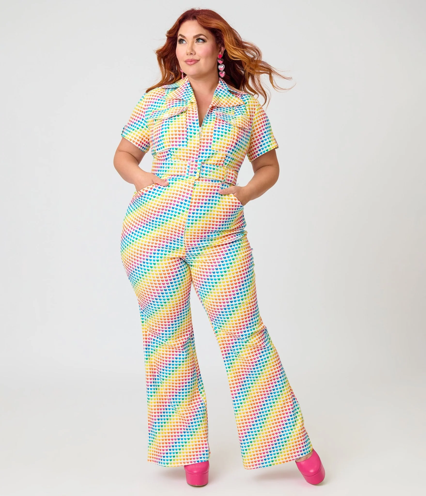 Smak Parlour Plus Size Rainbow Hearts Flare Jumpsuit
