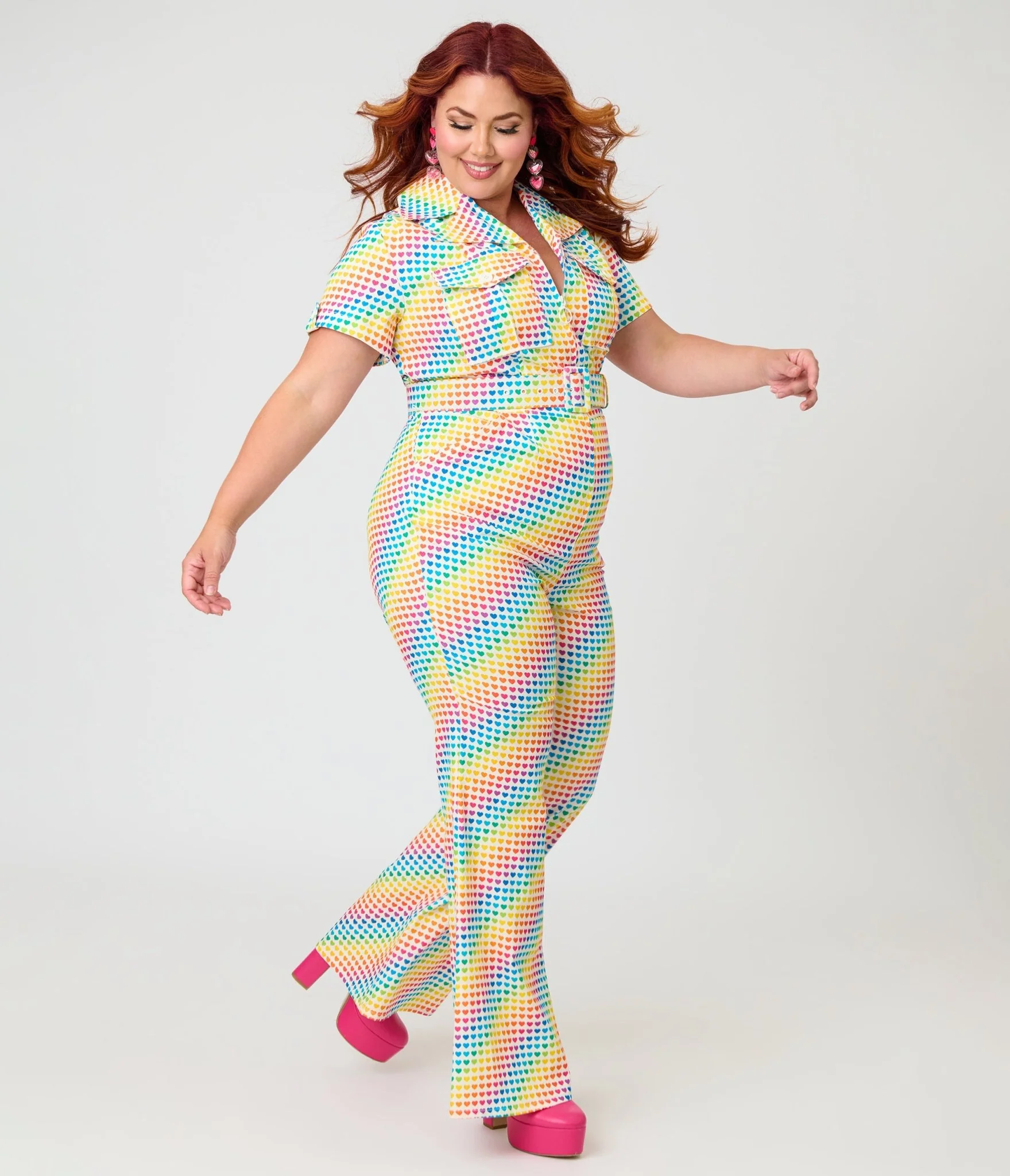 Smak Parlour Plus Size Rainbow Hearts Flare Jumpsuit - Image 3