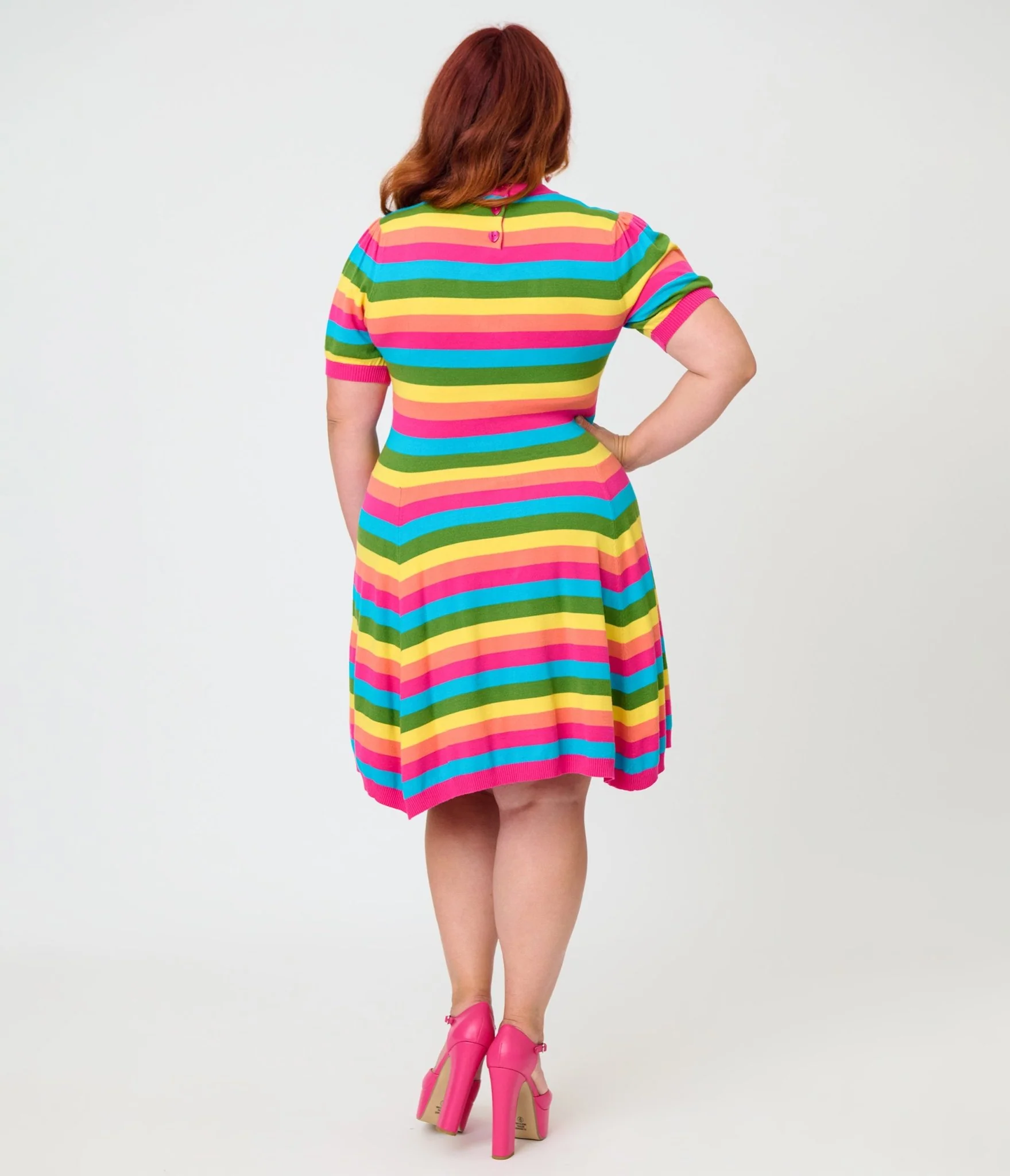 Smak Parlour Plus Size Rainbow Stripe Heart Cutout Flare Dress - Image 2