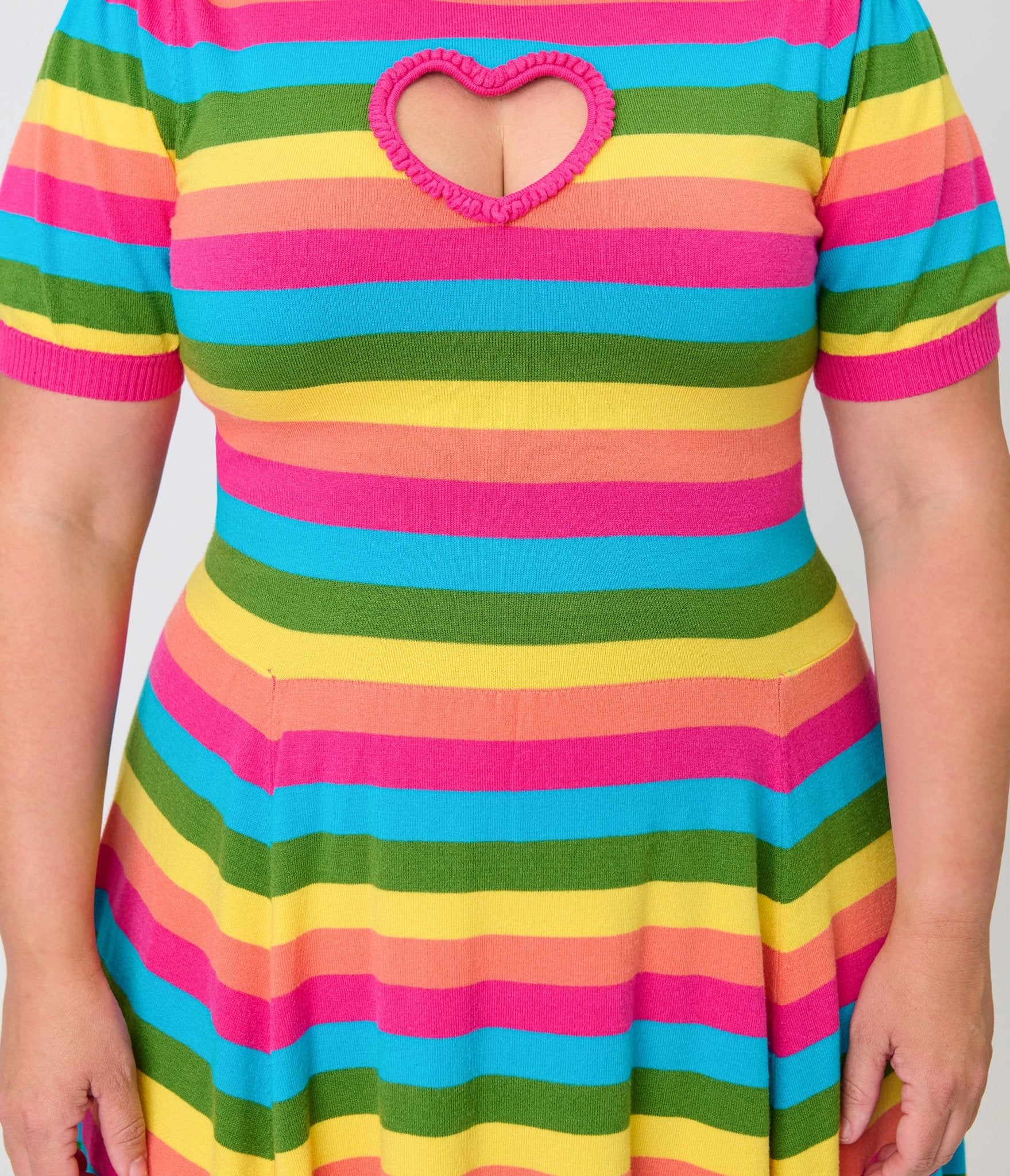 Smak Parlour Plus Size Rainbow Stripe Heart Cutout Flare Dress - Image 5
