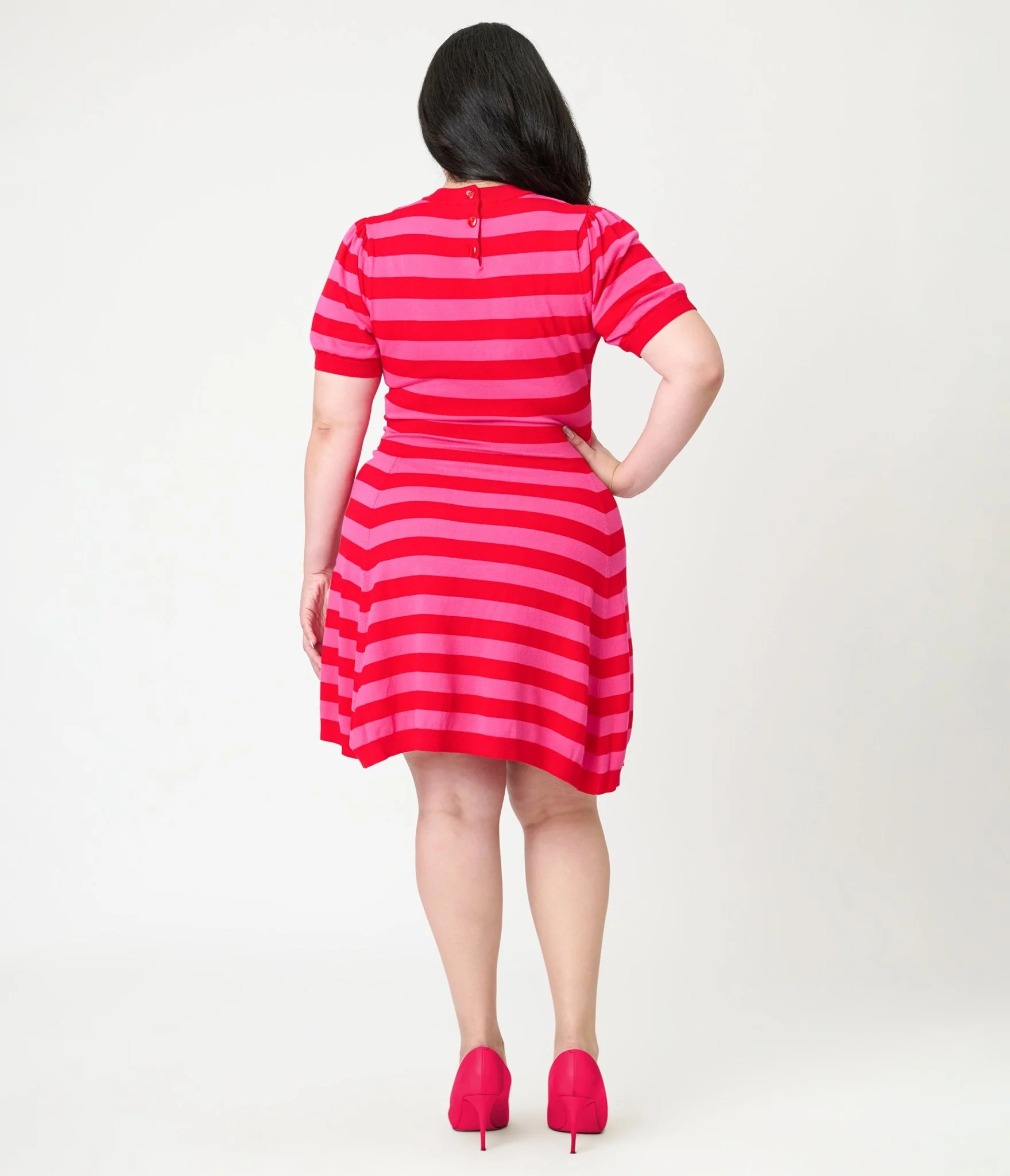 Smak Parlour Plus Size Red & Hot Pink Heart Cutout Flare Dress - Image 2