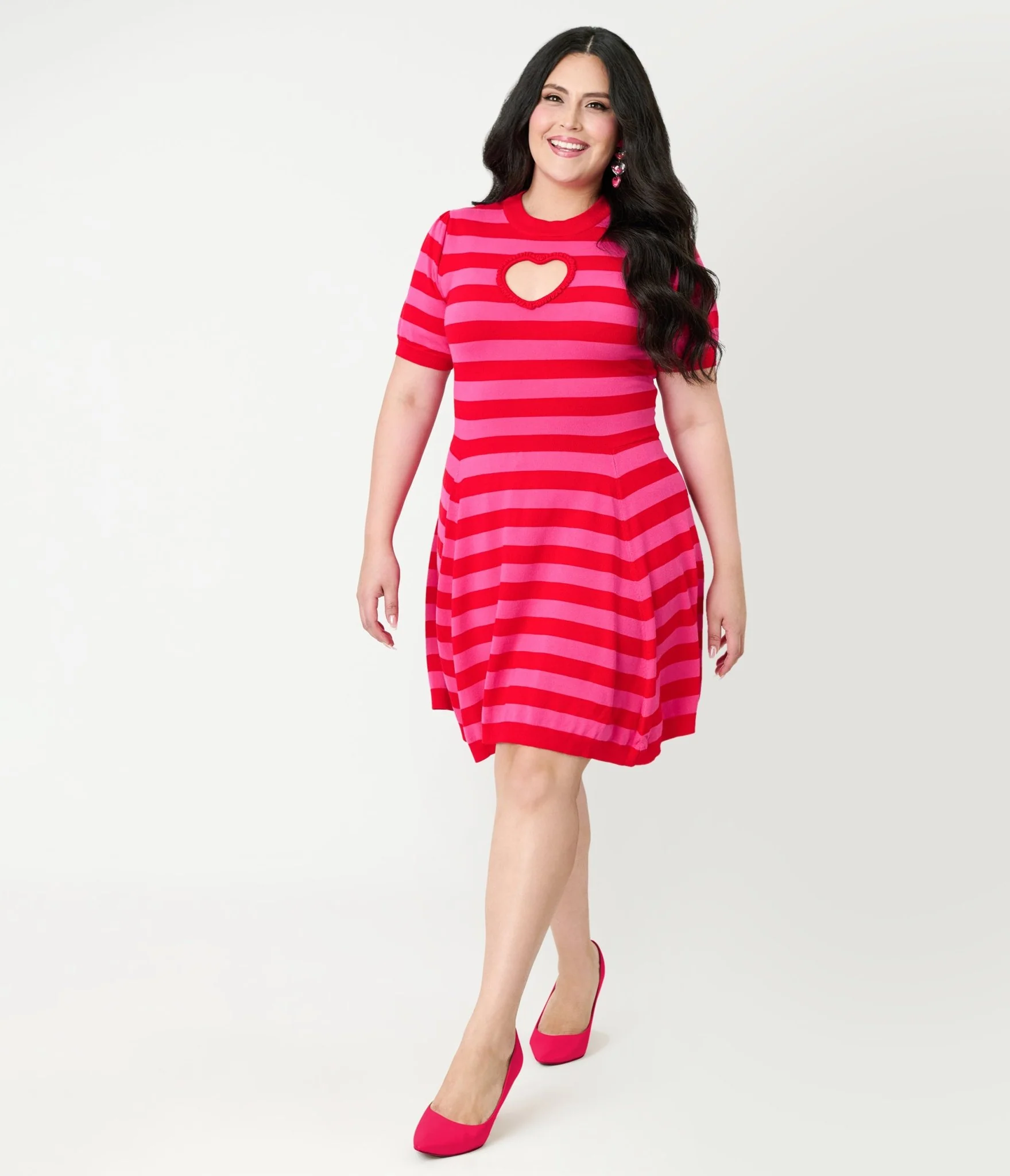Smak Parlour Plus Size Red & Hot Pink Heart Cutout Flare Dress - Image 4