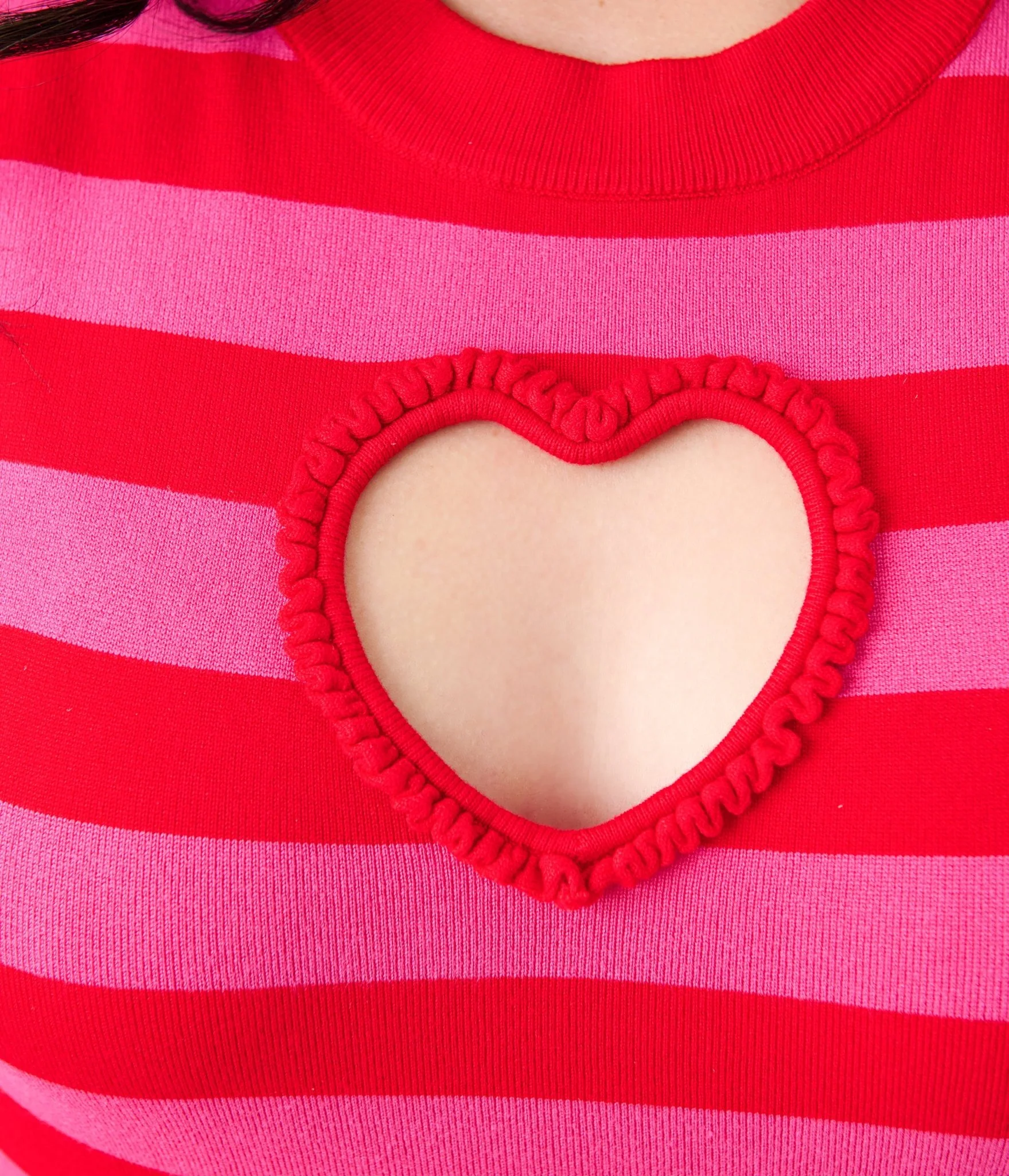 Smak Parlour Plus Size Red & Hot Pink Heart Cutout Flare Dress - Image 5