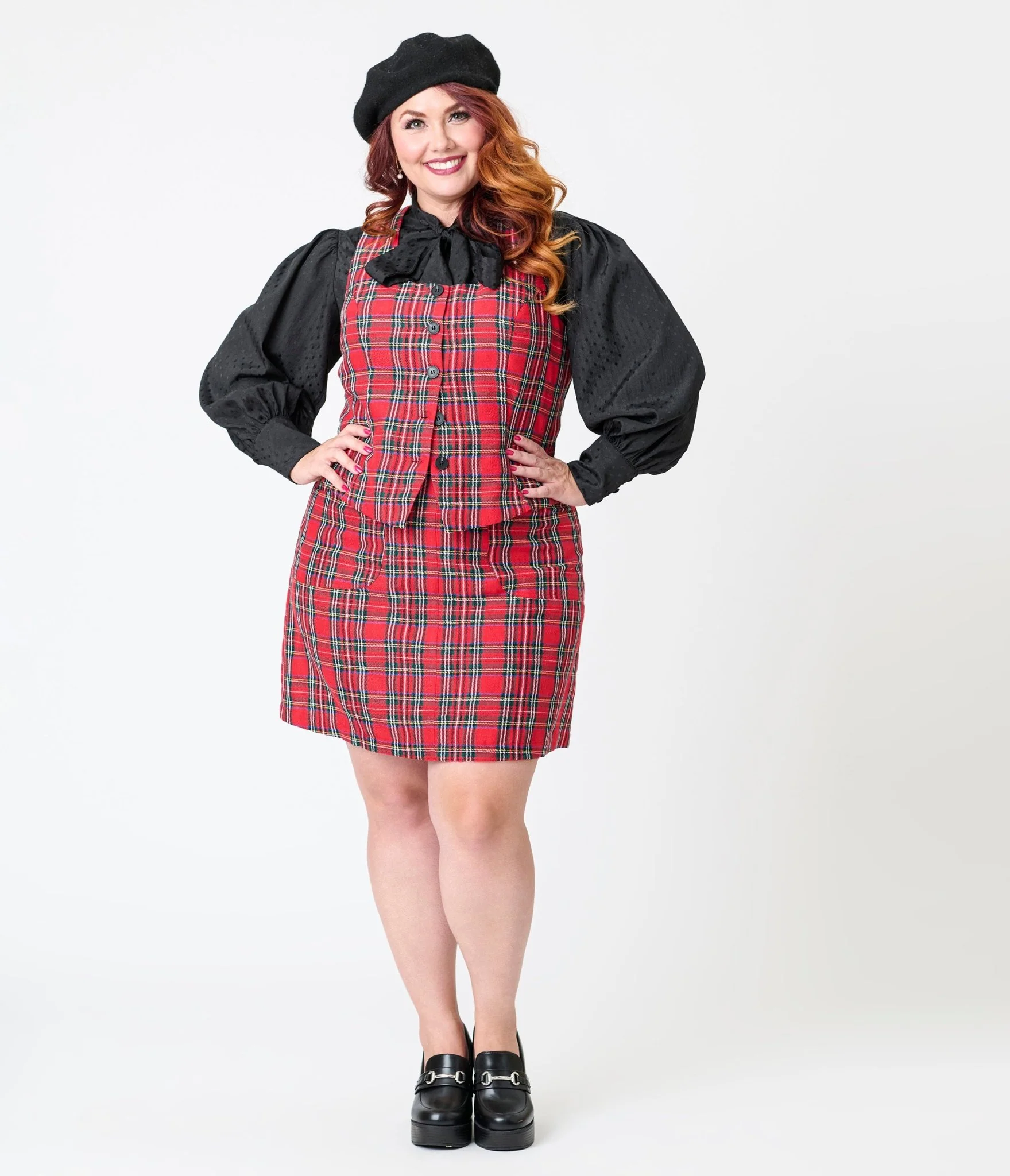 Smak Parlour Plus Size Red Plaid A-Line Mini Skirt - Image 4