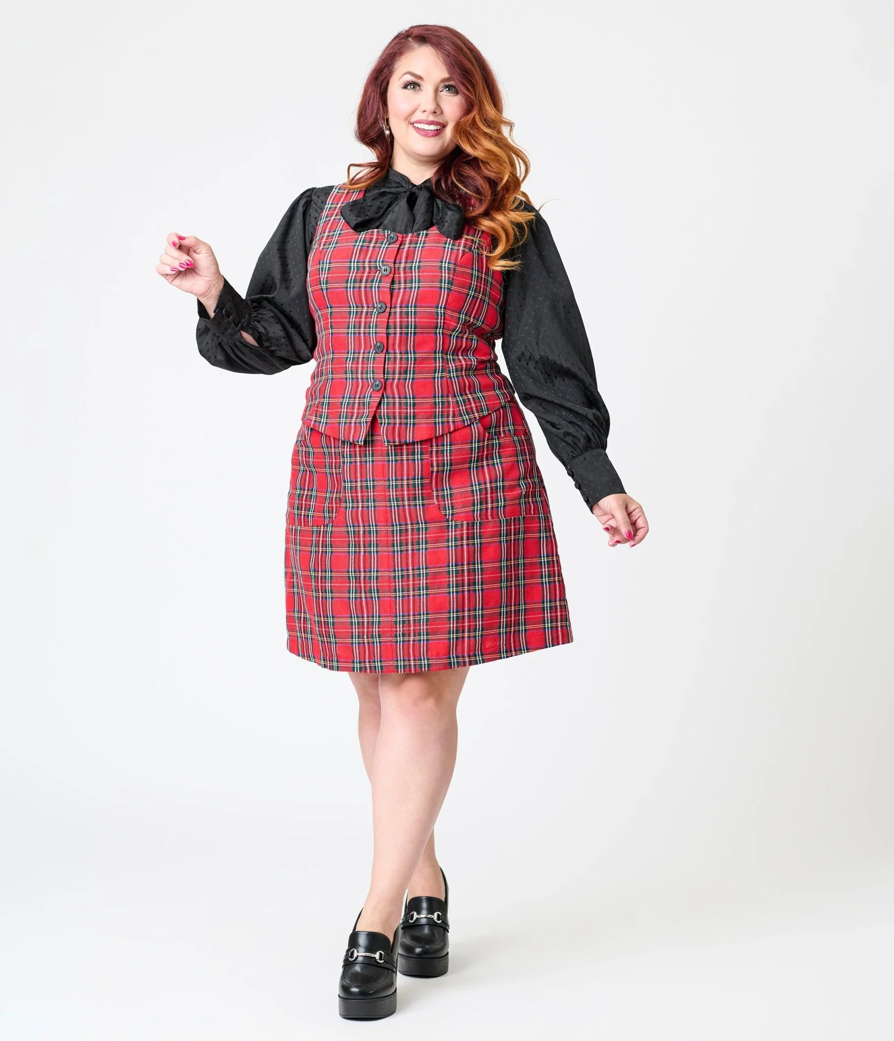 Smak Parlour Plus Size Red Plaid A-Line Mini Skirt - Image 5