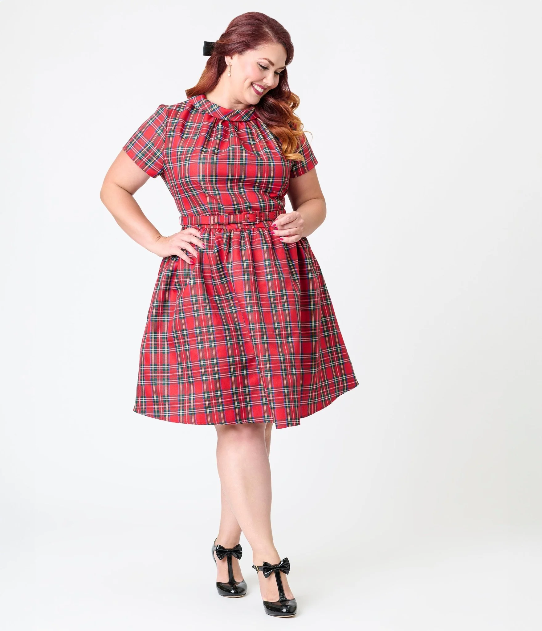 Smak Parlour Plus Size Red Plaid Flare Dress