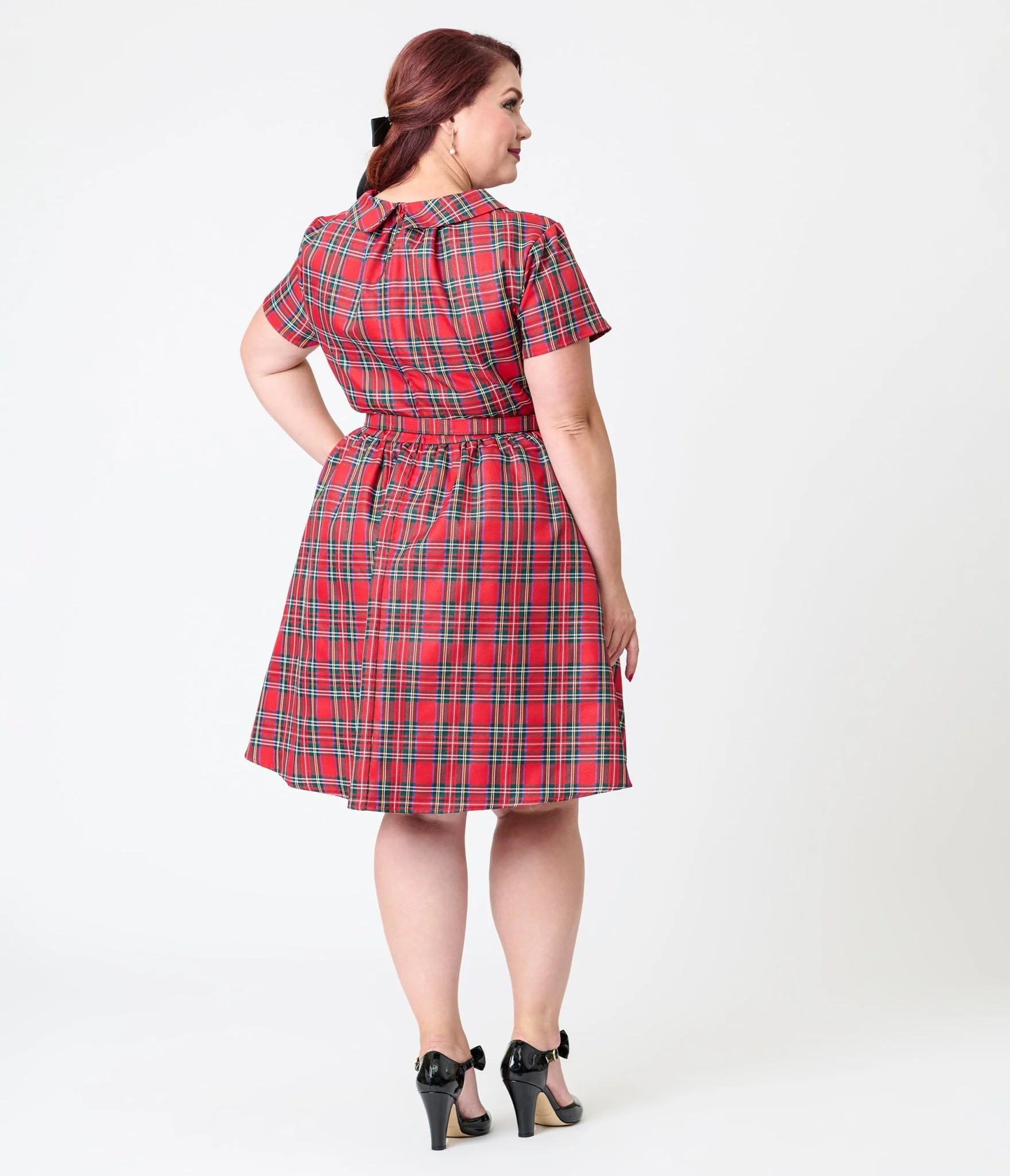 Smak Parlour Plus Size Red Plaid Flare Dress - Image 2