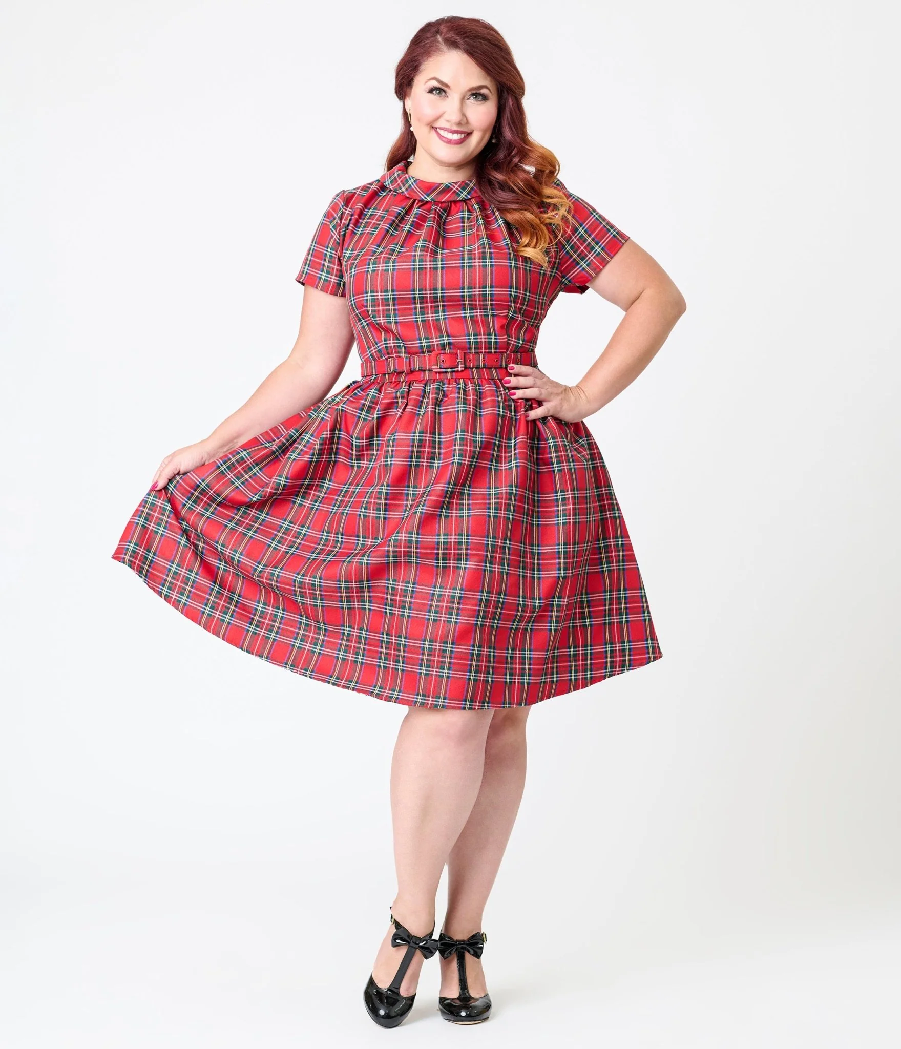 Smak Parlour Plus Size Red Plaid Flare Dress - Image 4